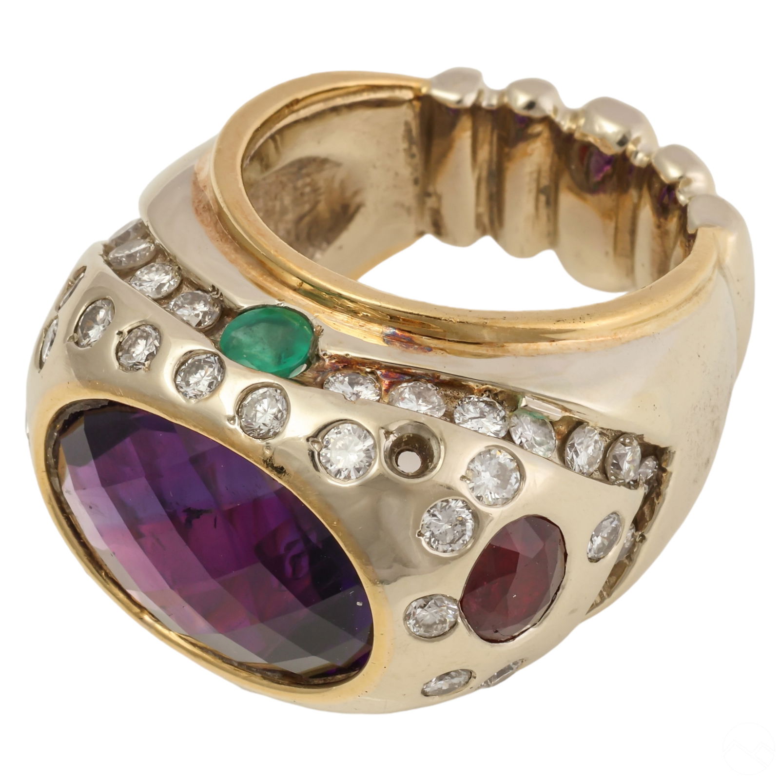 14k Two Tone Gold Oval Briolette Amethyst Ring (1 of 7)