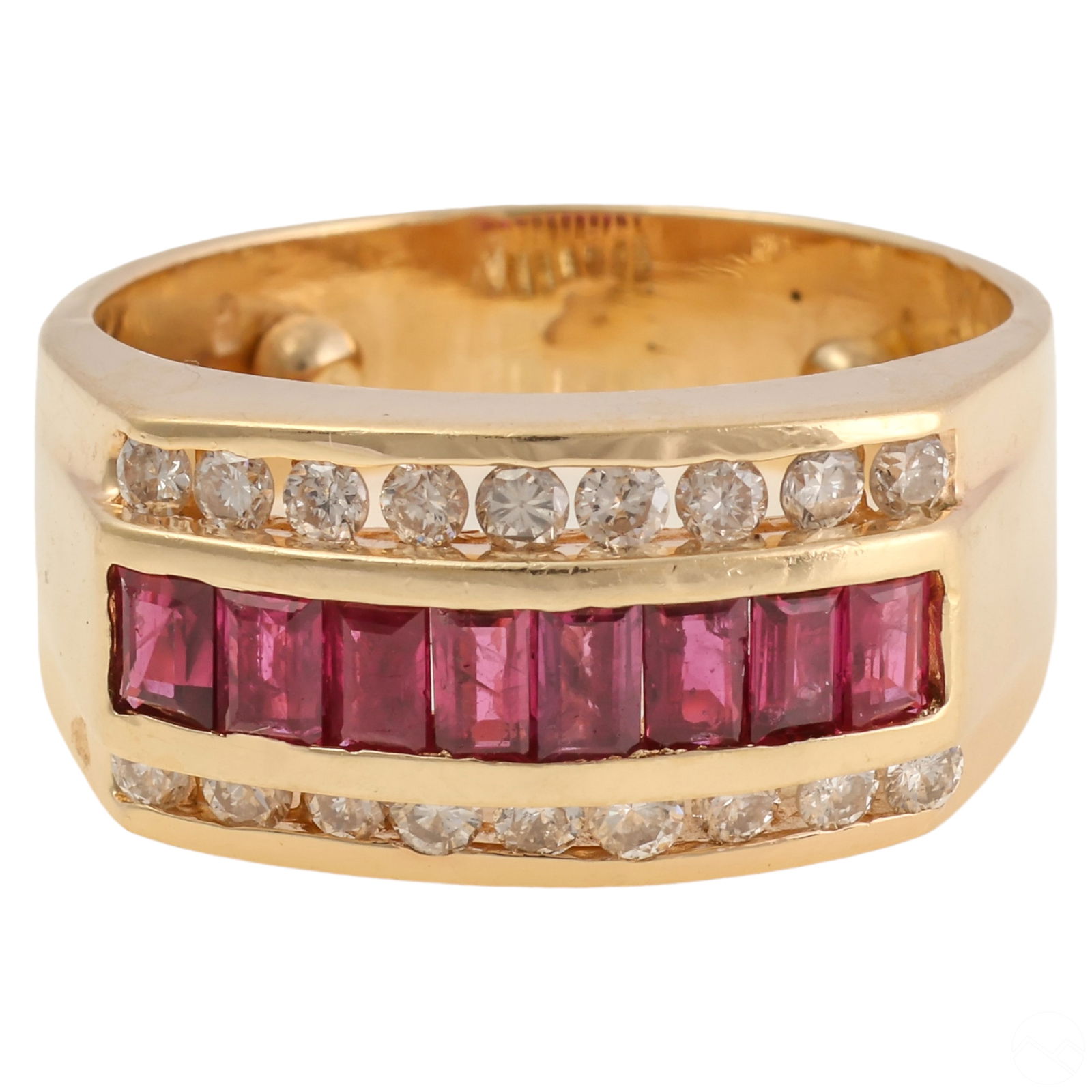 14k Gold Designer Three Row Diamond and Ruby Ring (1 of 7)