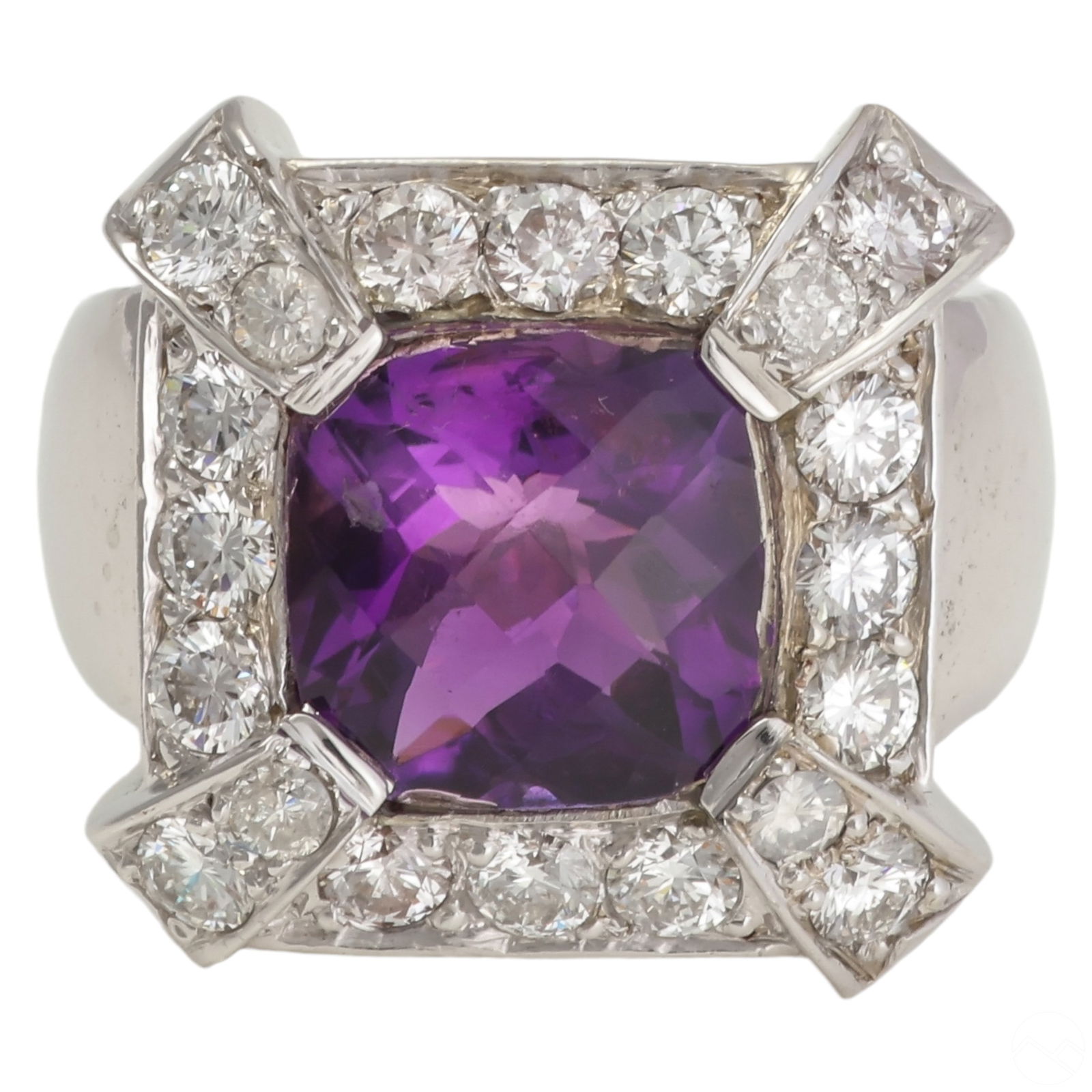 18k White Gold Men's Amethyst and Diamond Ring 50g (1 of 7)