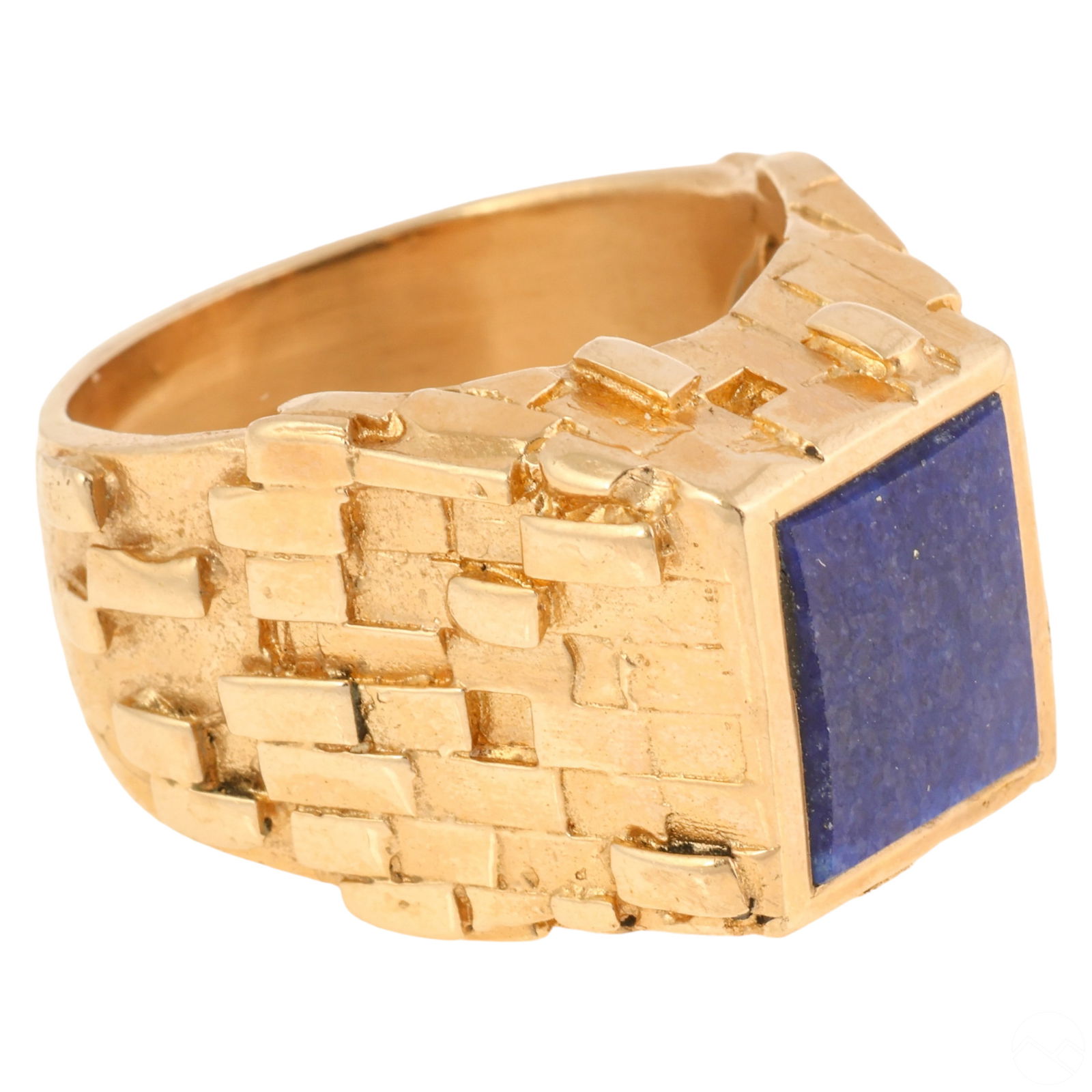 14k Yellow Gold Artisan Blue Lapis Modernist Ring (1 of 9)