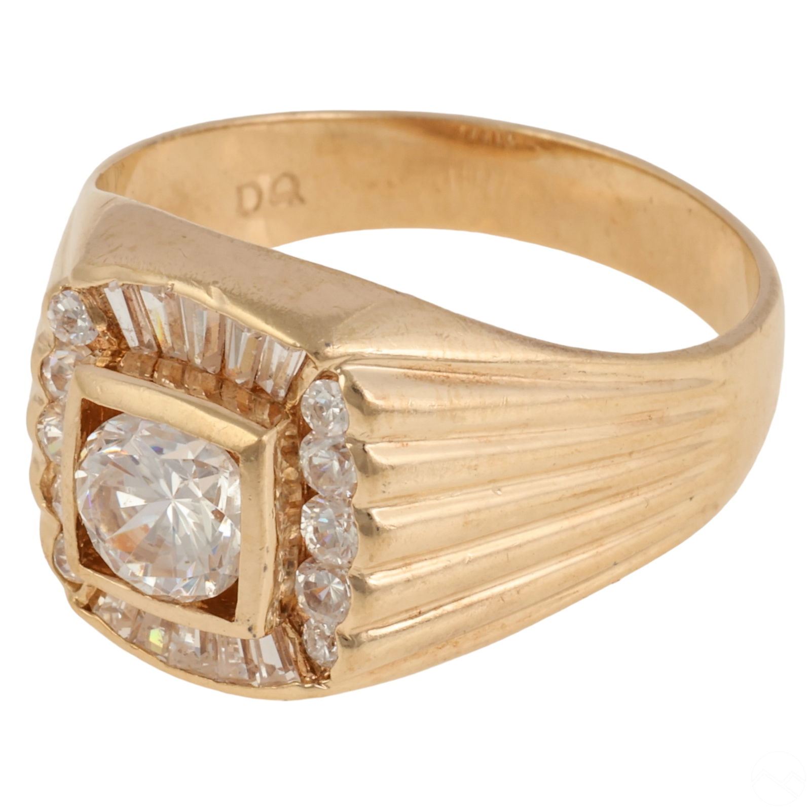 10k Gold Designer Signed Men's White Stone Ring (1 of 6)