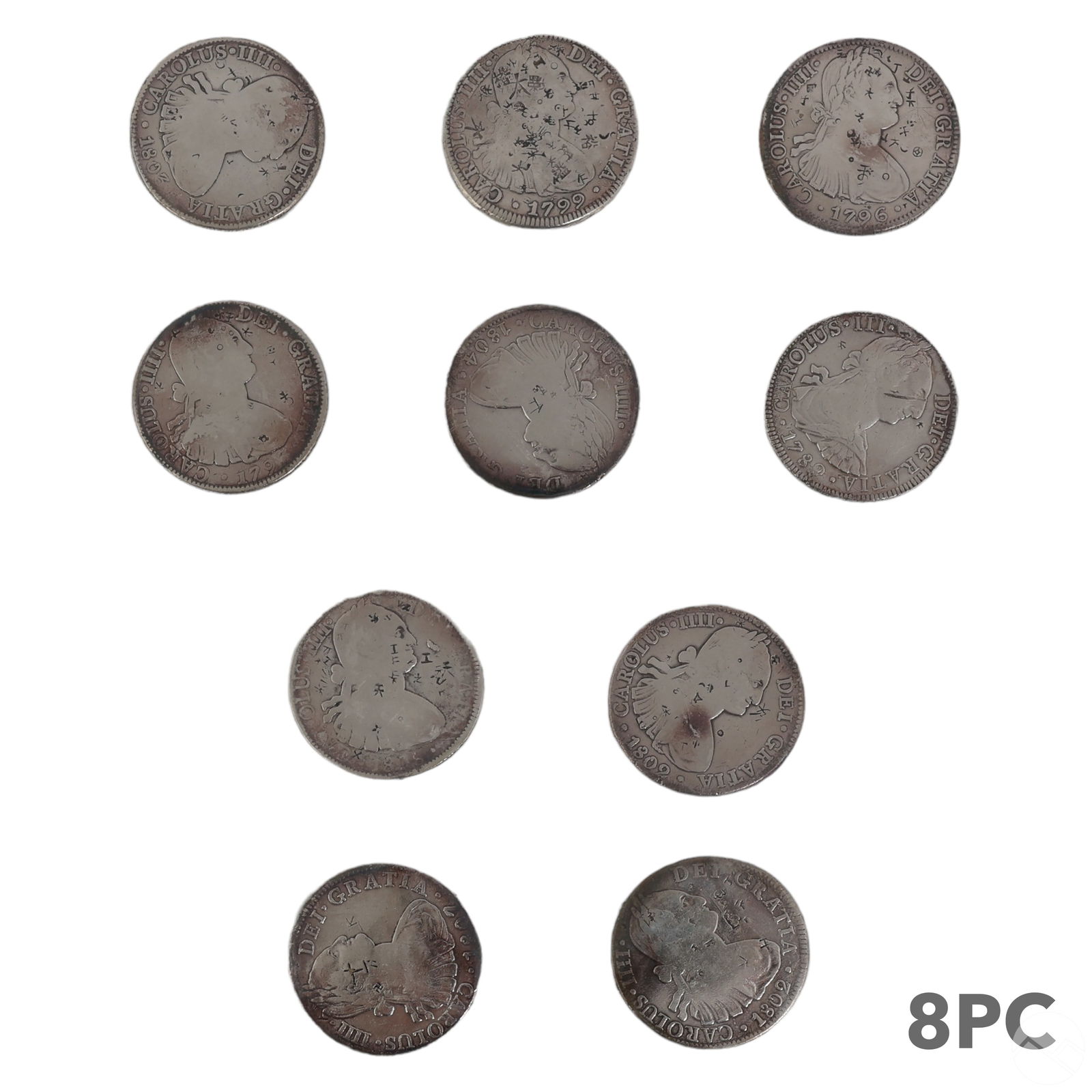 LOT of 10 Spanish Colonial Mexico Silver 8 Reales (1 of 5)