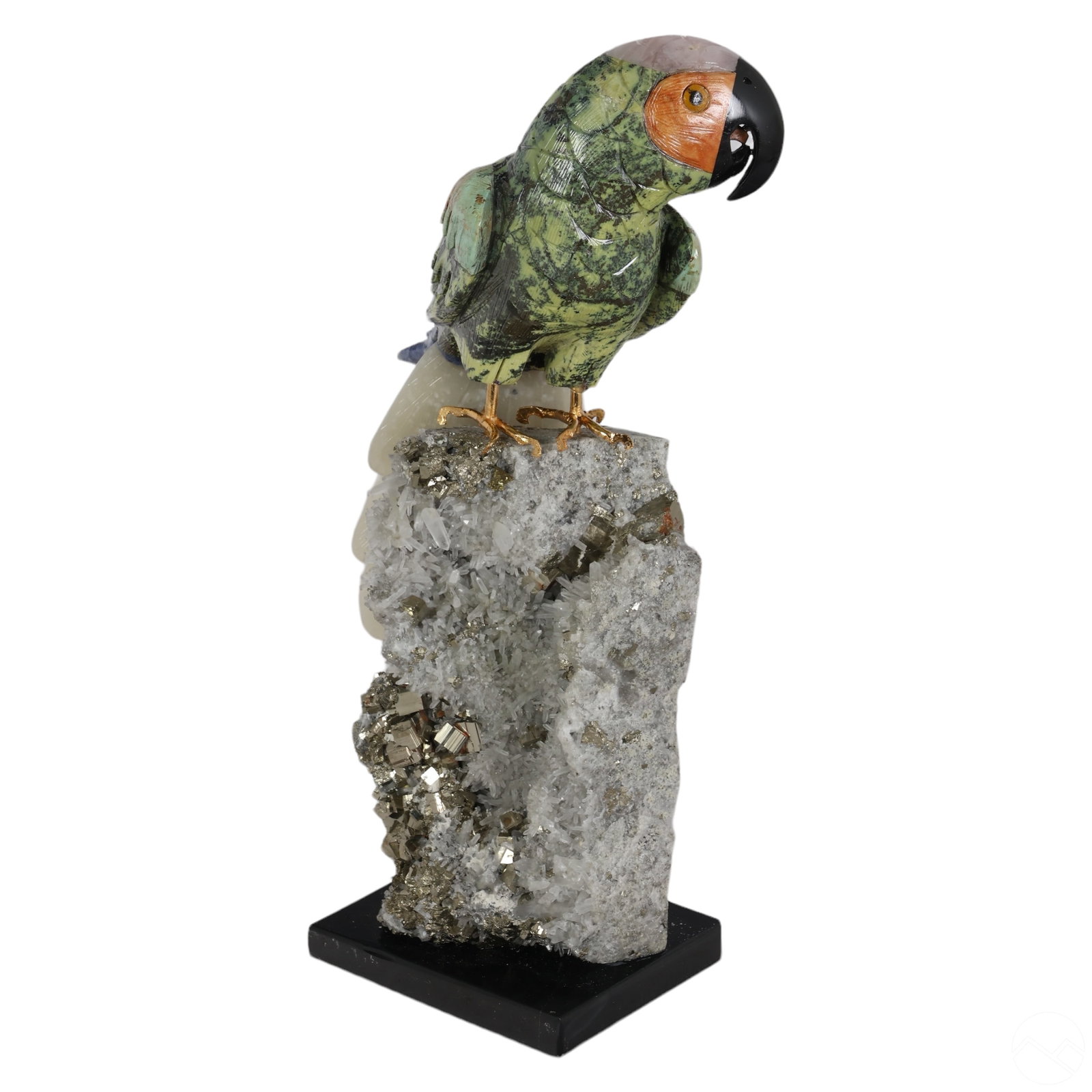 Natural Quartz Macaw Parrot Pyrite Cluster Statue (1 of 6)