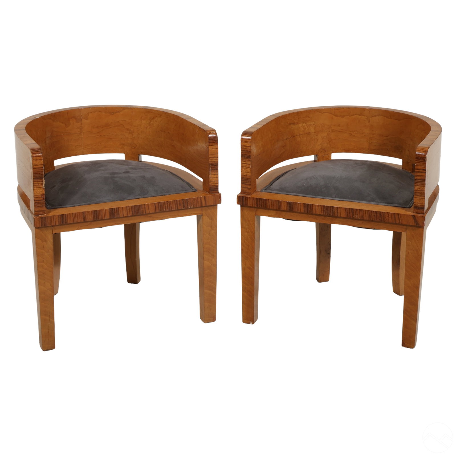 French Pair of Art Deco Burlwood Demilune Chairs (1 of 8)