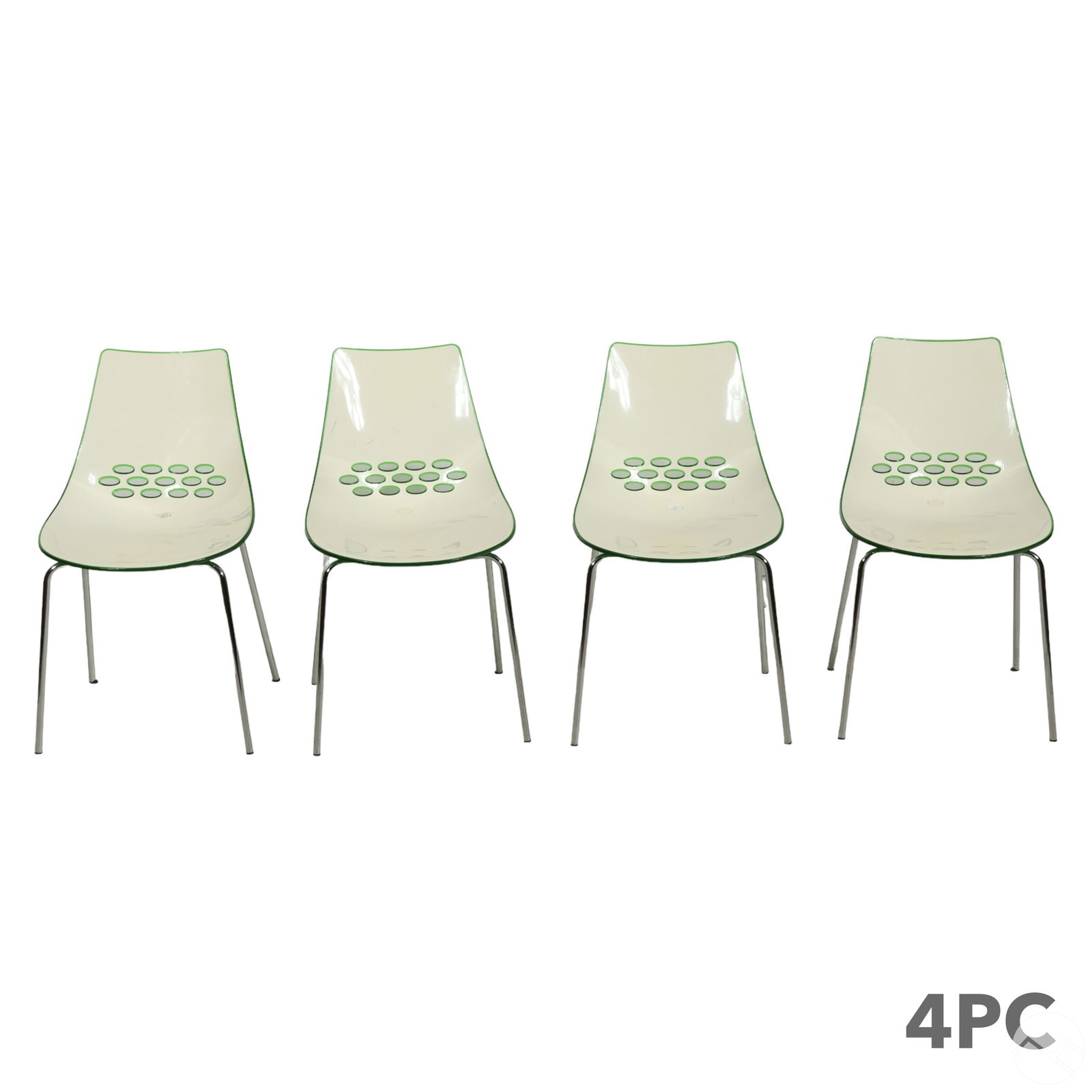 Set Of 4 Italian Calligaris Green White Jam Chairs Auction