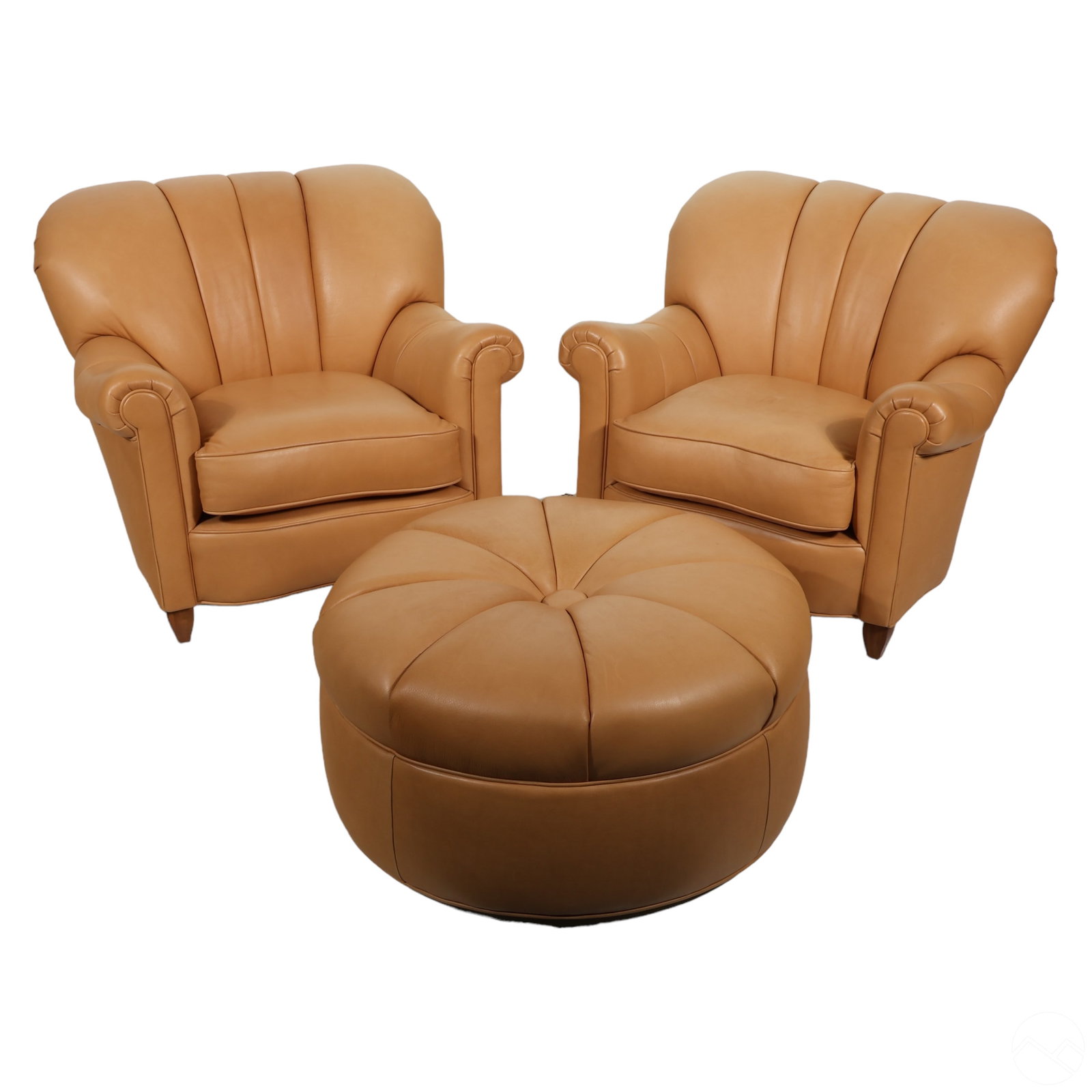 Swaim Tan Leather Club Armchairs & Ottoman 3pc SET (1 of 7)
