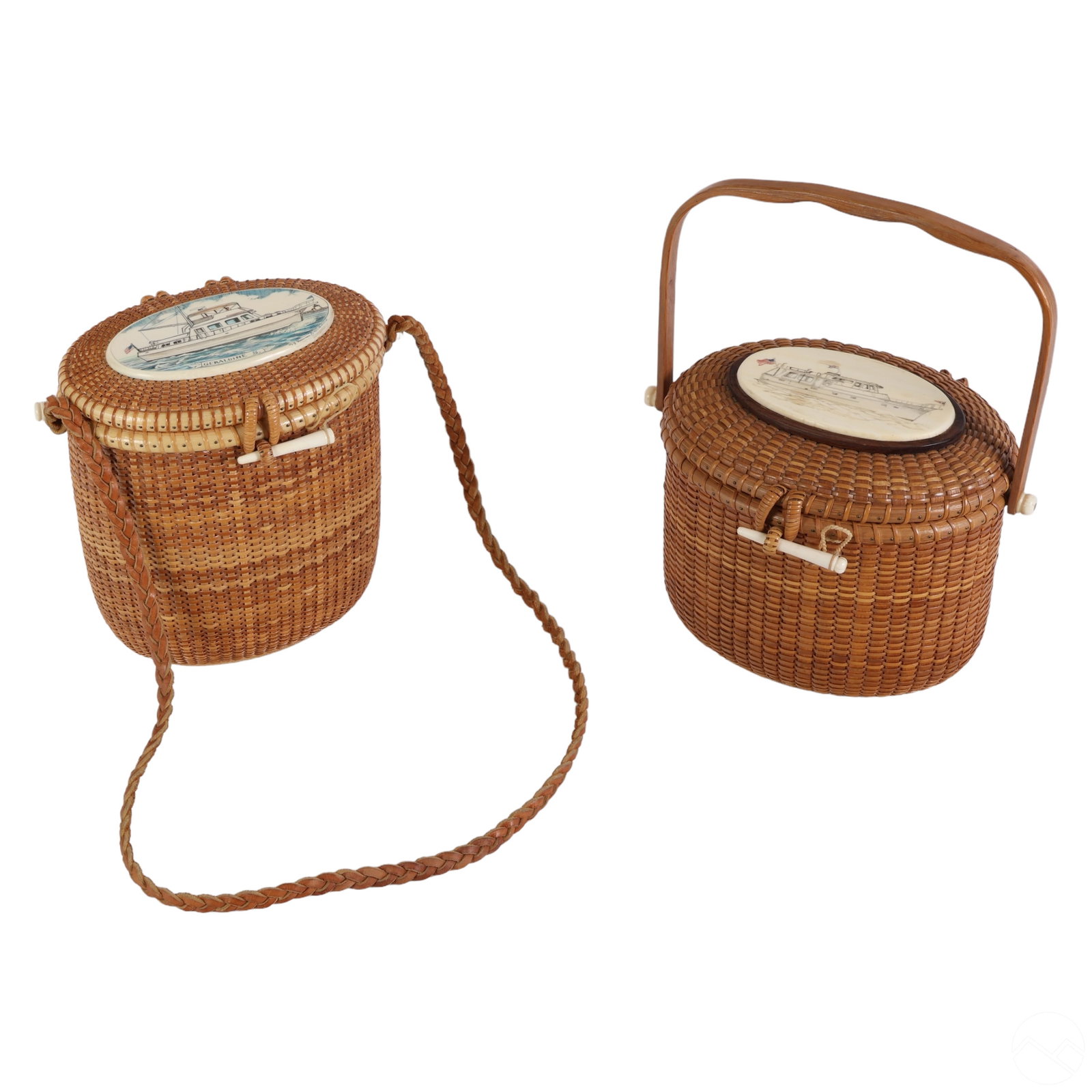 Gerald Brown Nantucket Purse Baskets 2p ESTATE LOT: An estate lot consisting of two (2) custom Nantucket lightship purse baskets is available. Both baskets are personalized with "Geraldine S" and were produced in the mid to late 20th century. The lot i