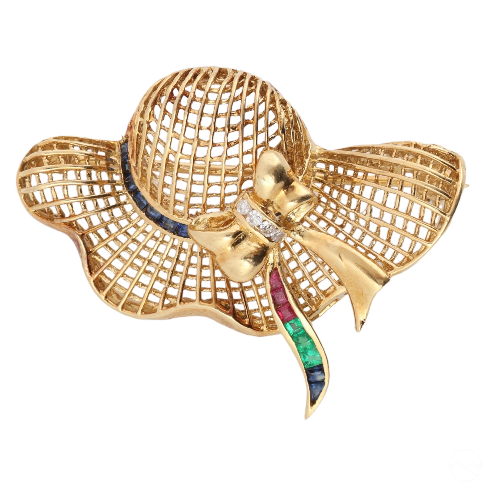 18K Gold Diamond Emerald Sapphire Ruby Bonnet Pin (1 of 6)