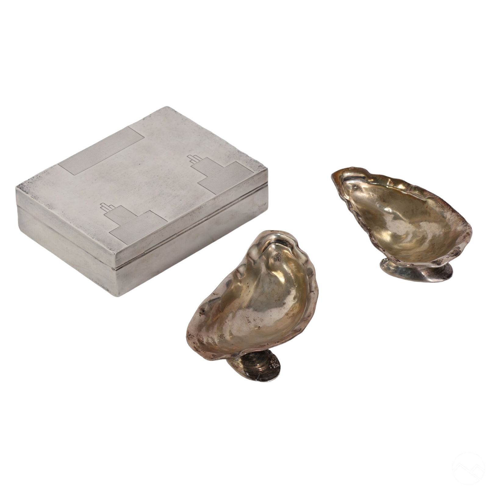 Sterling Silver Deco Box & Oyster Dish 3p LOT 500g (1 of 8)