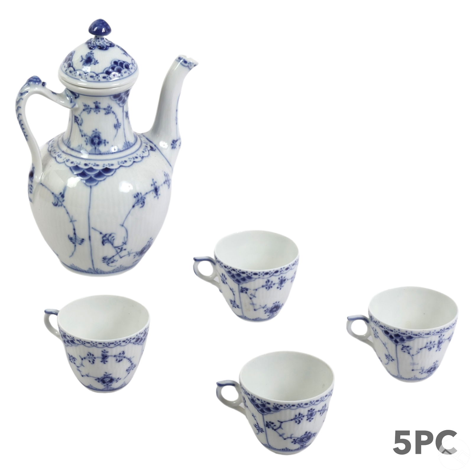 Royal Copenhagen Half Lace Coffee Pot and Cups SET (1 of 5)
