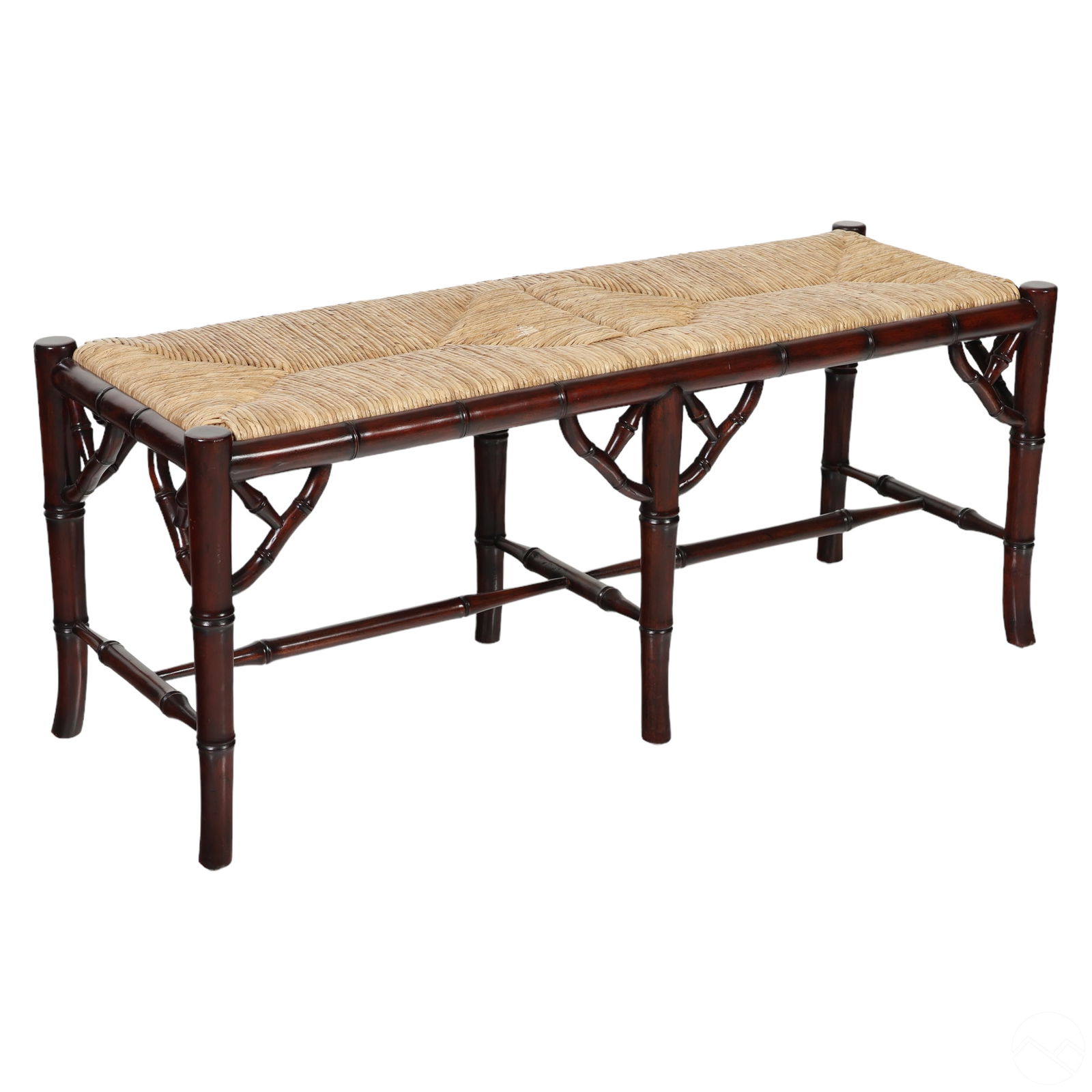 Hollywood Regency Faux Bamboo Rush Seat Wood Bench (1 of 6)