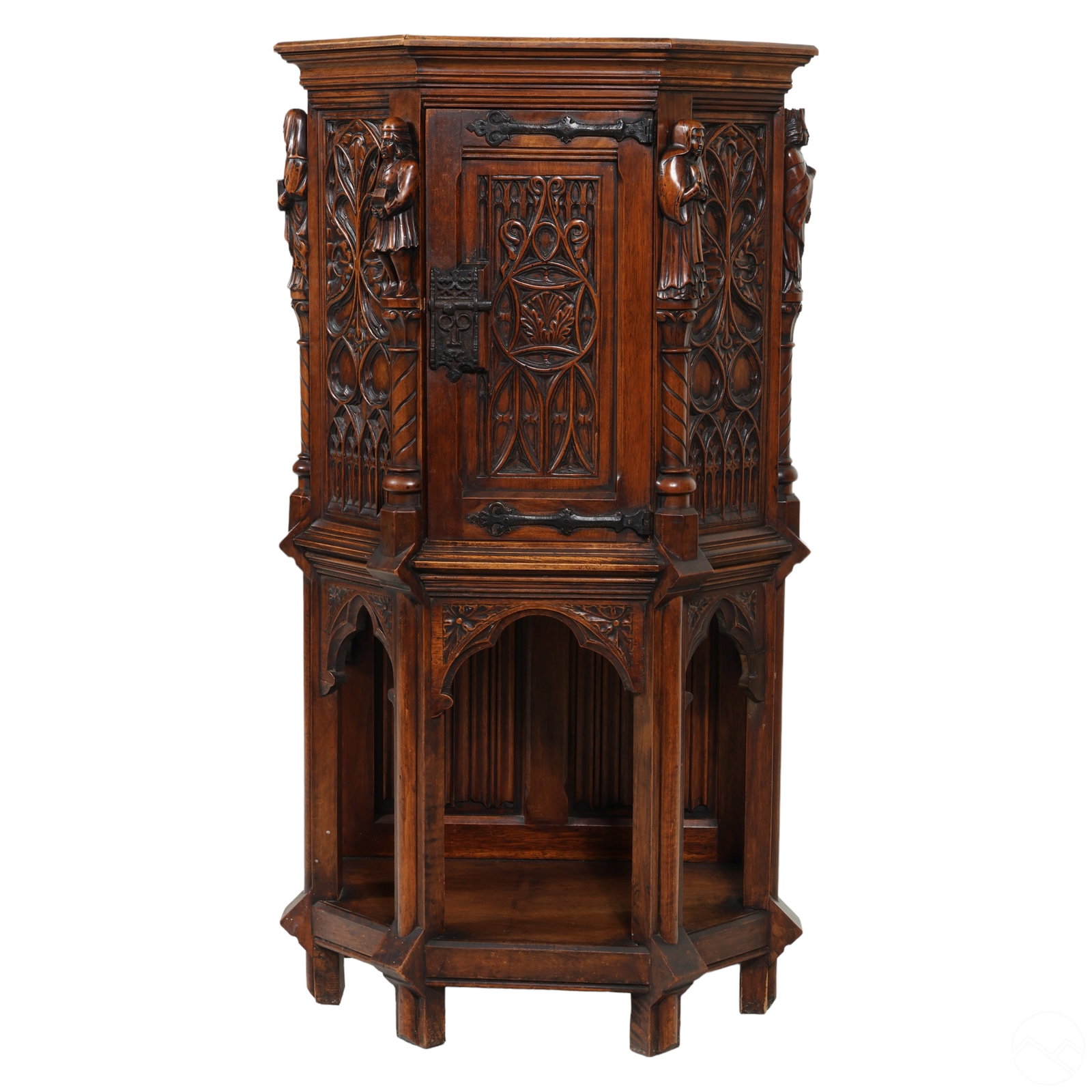 French Gothic Revival Carved Wood Credence Cabinet (1 of 7)