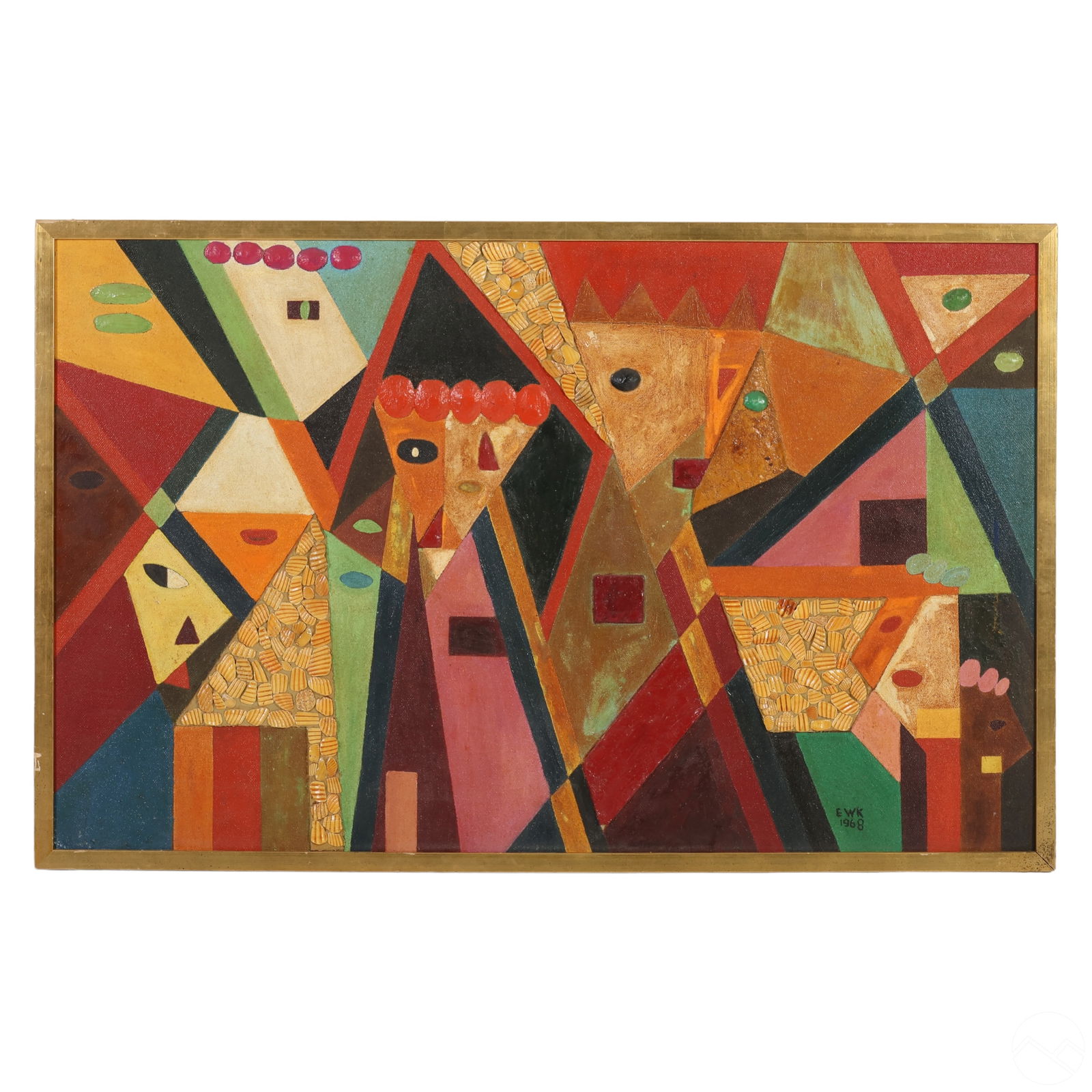 20C Modern Abstract Cubist Shell Painting SIGNED (1 of 7)