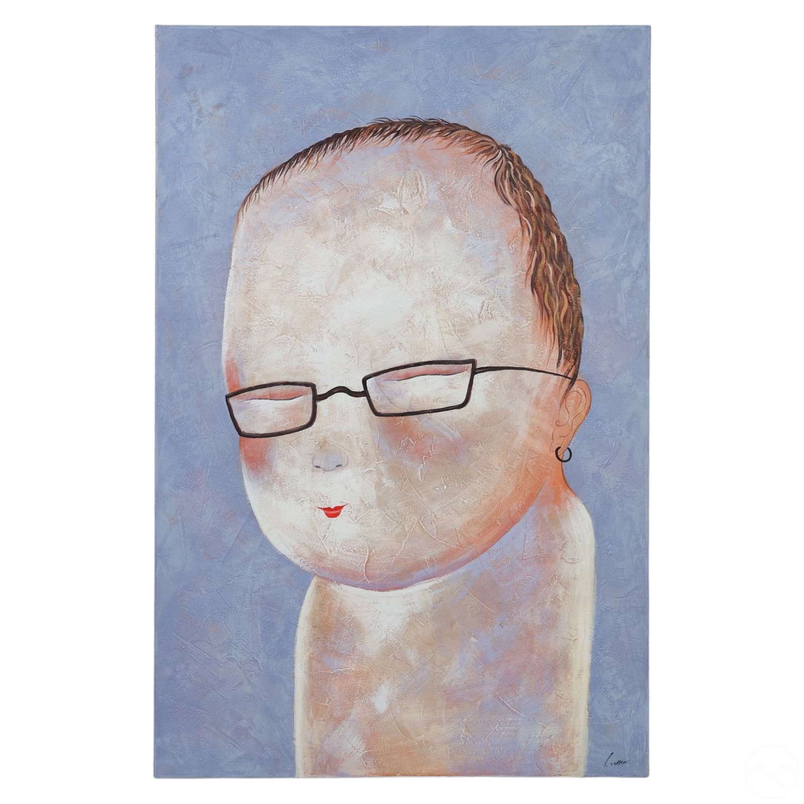 Boy in Glasses Surreal Caricature Painting SIGNED (1 of 7)