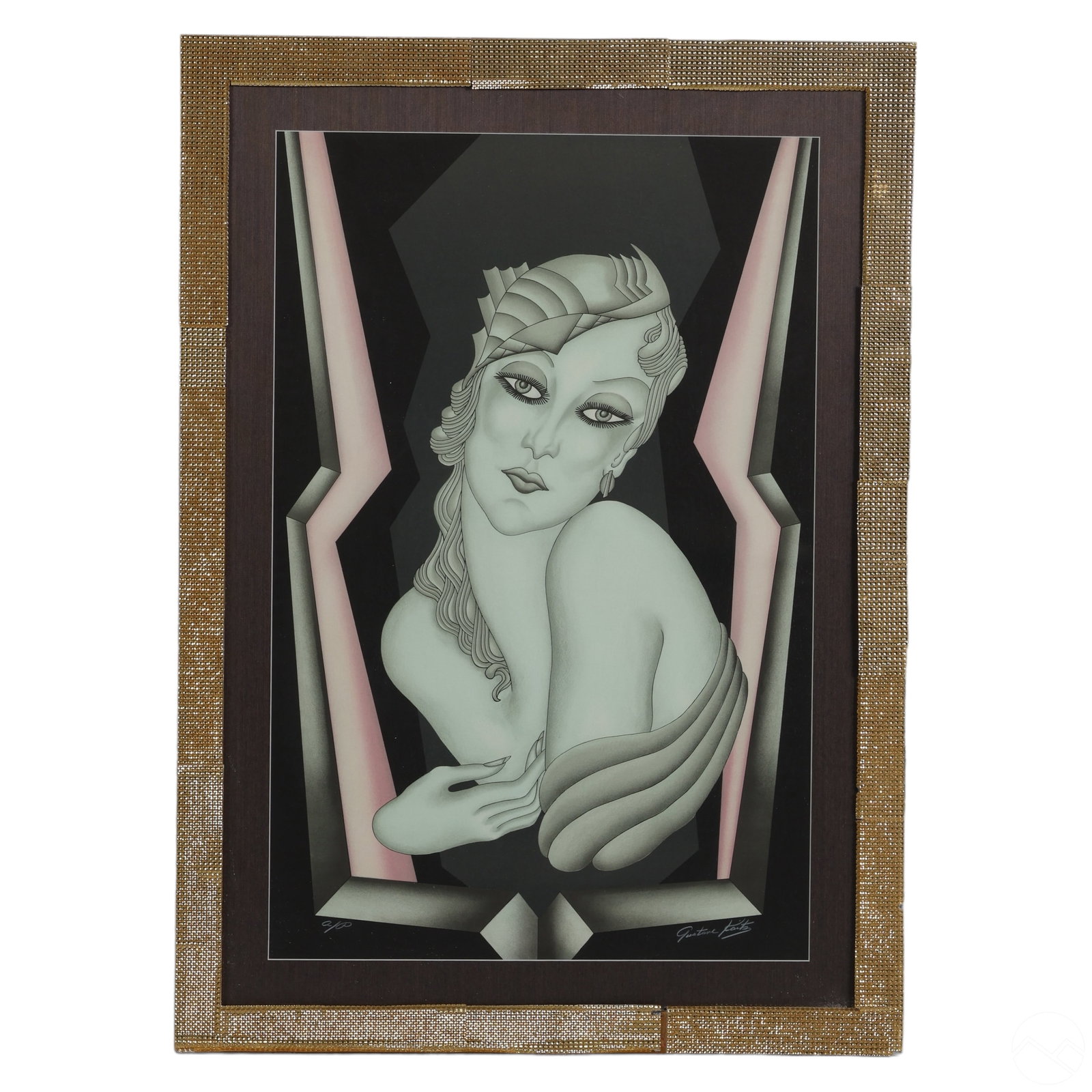 Gustave Kaitz 20C Gatsby Girl AP Lithograph SIGNED: Gustave Kaitz (American, 1913-1992). A vintage Artist's Proof (AP) edition color litho print on paper. Titled, "Gatsby Girl," produced circa 1984. Depicting a female figure in 1920s style with Art Dec