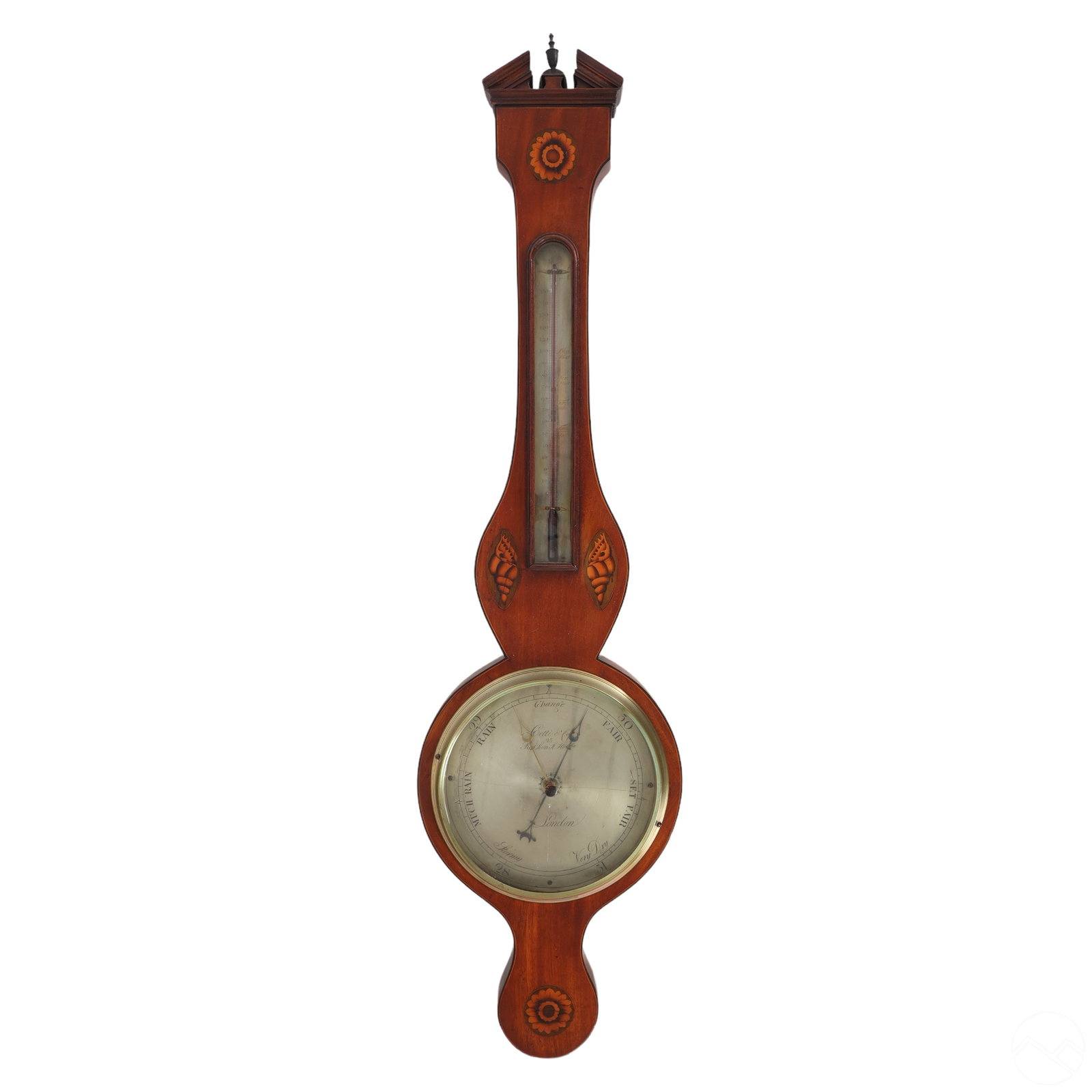 Antique Georgian Wooden Inlaid Sea Shell Barometer (1 of 10)