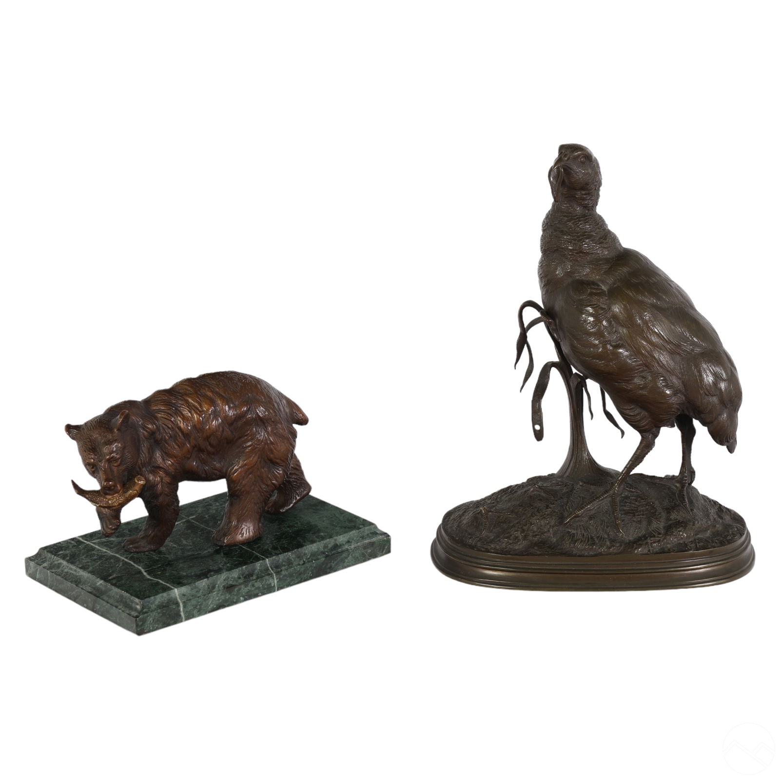 Antique Bronze Bear & Pheasant Bird Statue 2pc LOT (1 of 9)