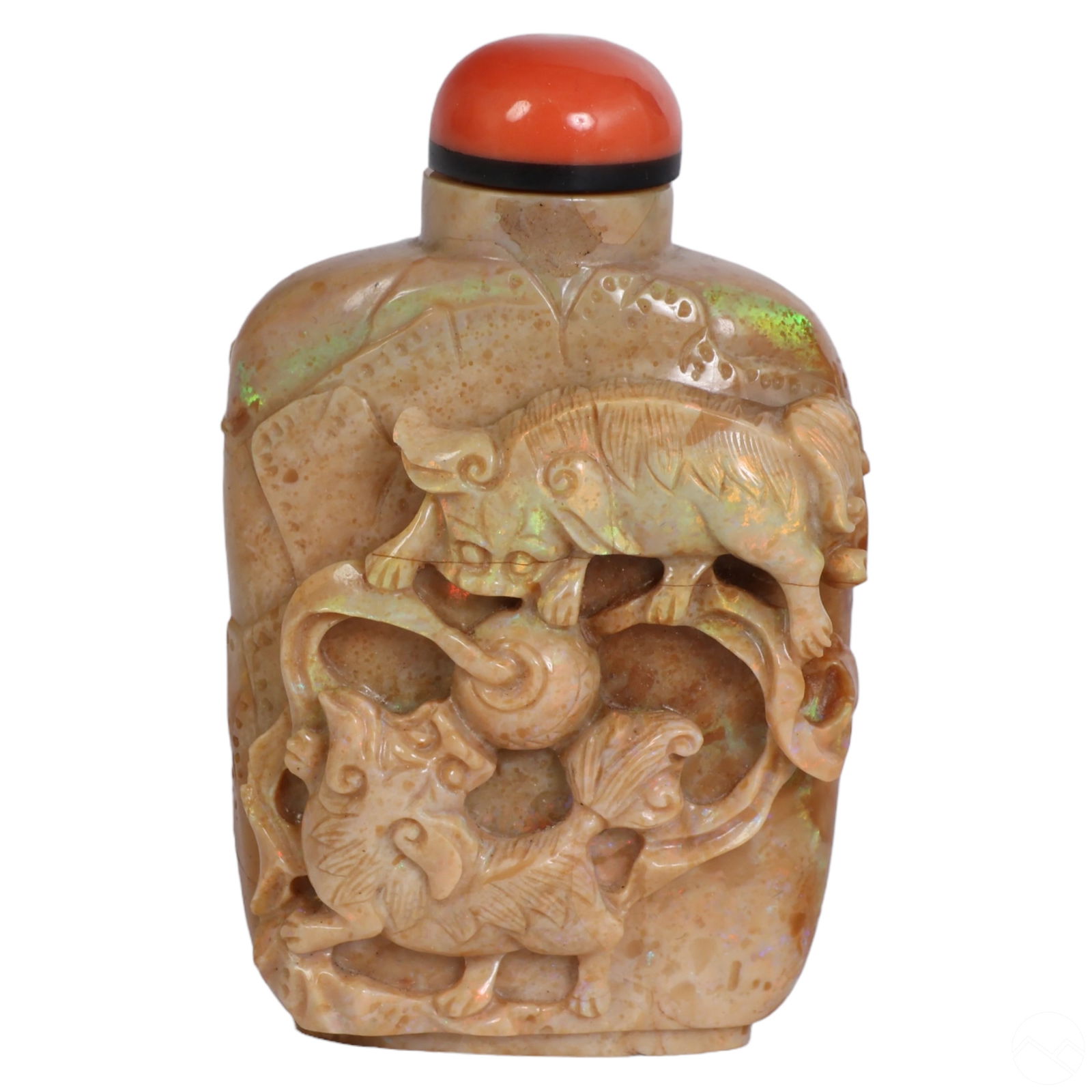 Chinese Australian Opal Coral Foo Dog Snuff Bottle (1 of 5)