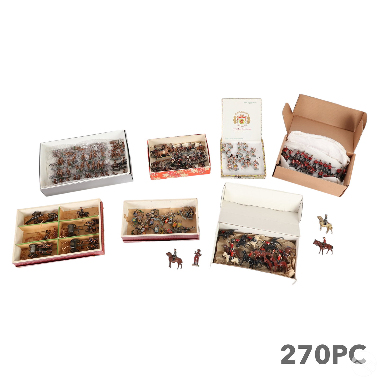 Vintage Lead Metal Toy Soldier Figures ESTATE LOT: An estate collection of over 270 vintage miniature metal toy soldier figures; crafted by various manufacturers circa the early to mid-20th century; depicting military personnel from diverse historical