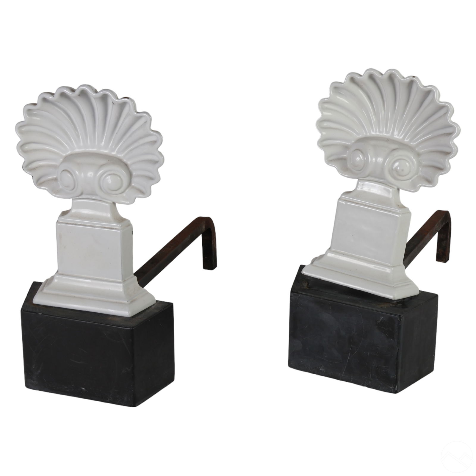 Victorian Era Enamel Clam Shell Andirons Fire Dogs (1 of 6)