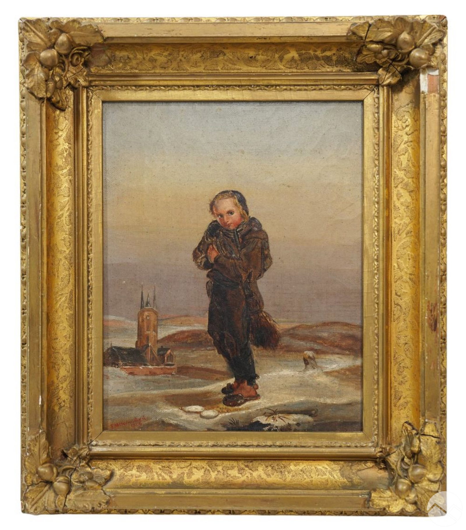 Antique 19th C Freezing Chimney Sweep Oil Painting (1 of 8)