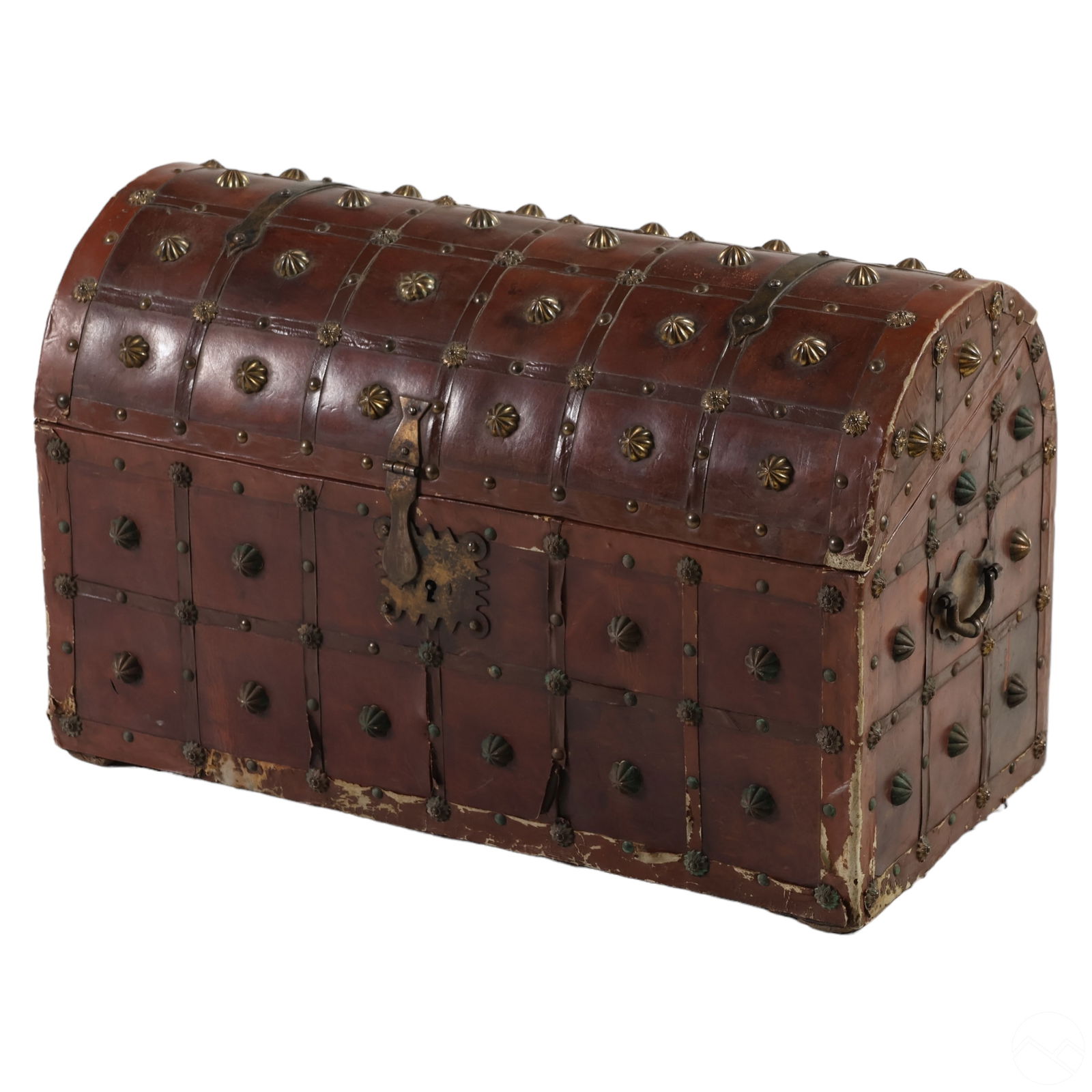Antique Domed Studded Leather Steamer Trunk Chest (1 of 9)