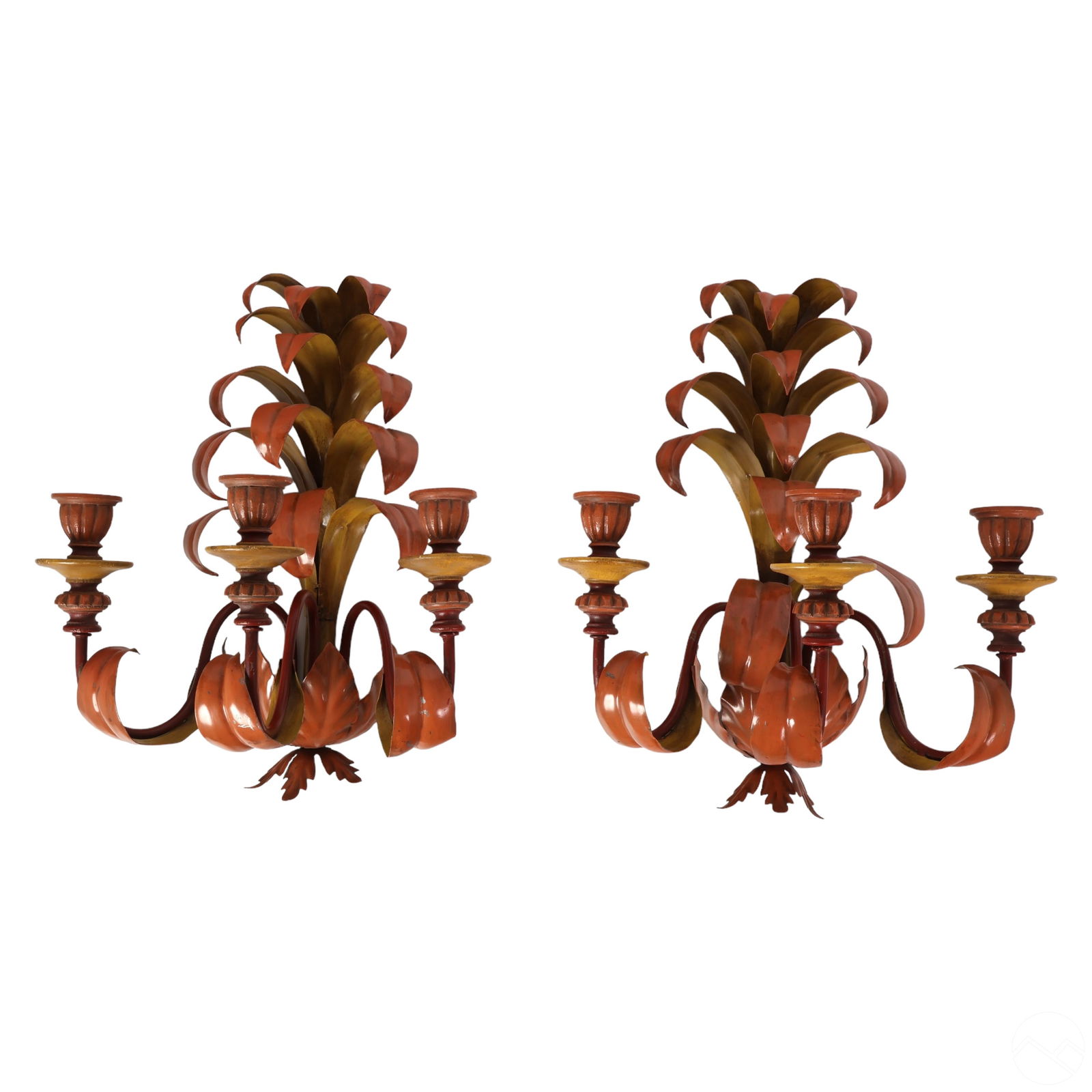 Italian Pair of Hollywood Regency Tole Palm Sconce (1 of 5)