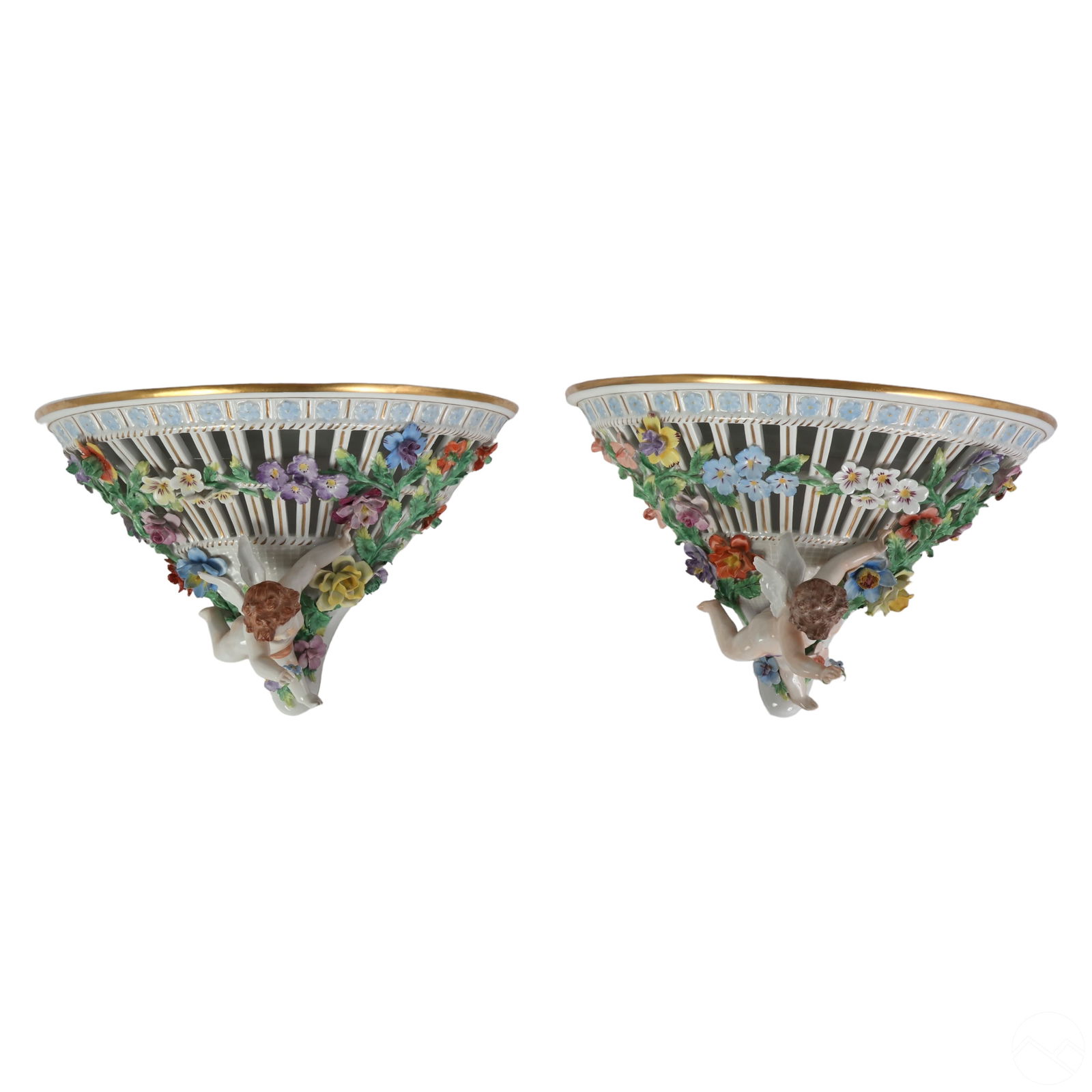 Dresden Pair German Porcelain Cherub Wall Sconces (1 of 9)