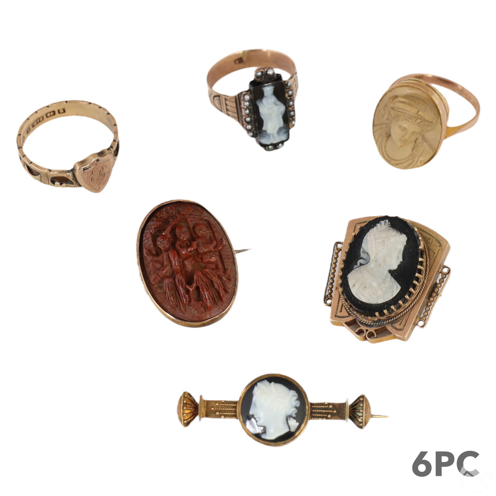 14K 18K Gold Victorian Cameo Brooch & Ring LOT 20g (1 of 7)