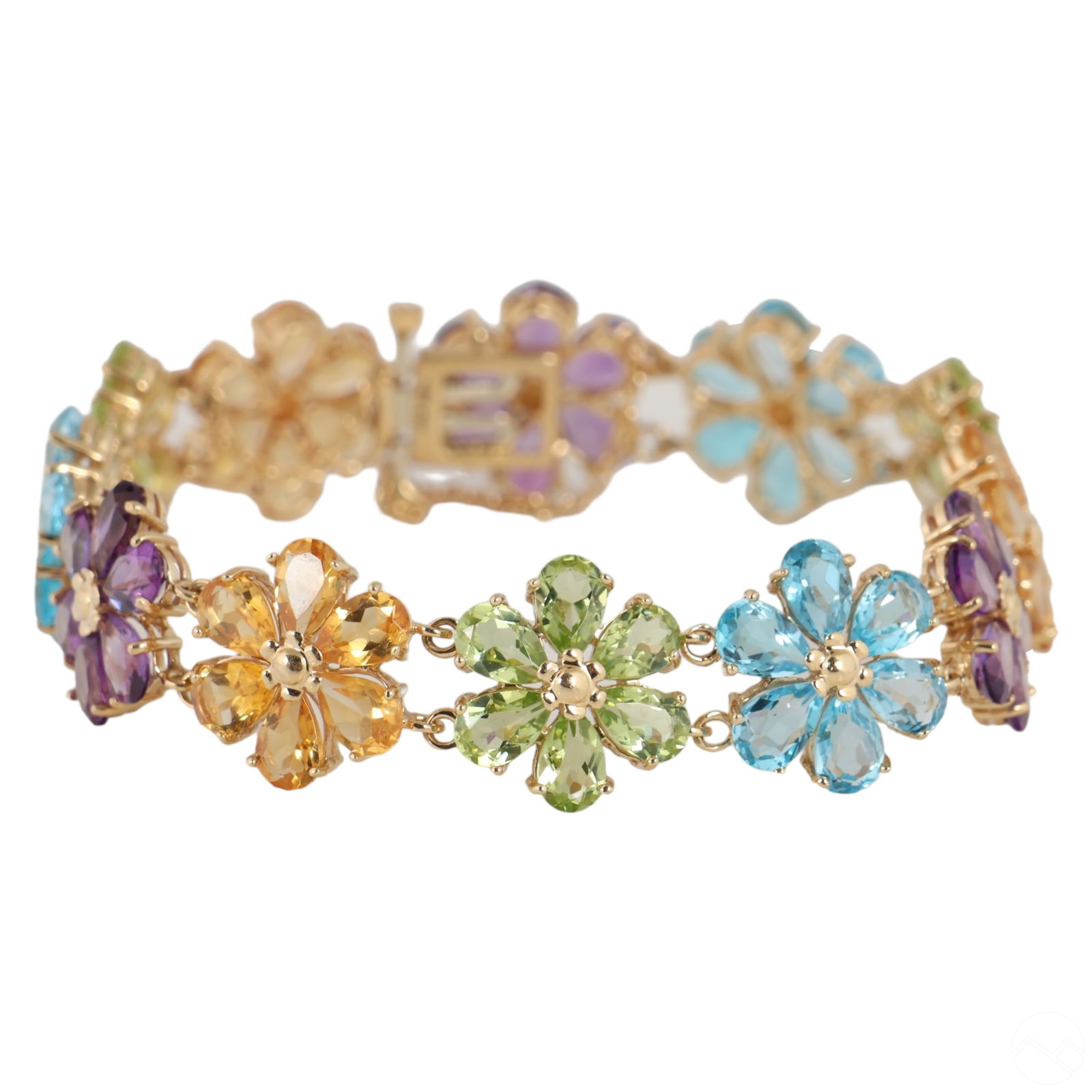 14K Gold Multi Gemstone Daisy Chain Bracelet 16g (1 of 5)