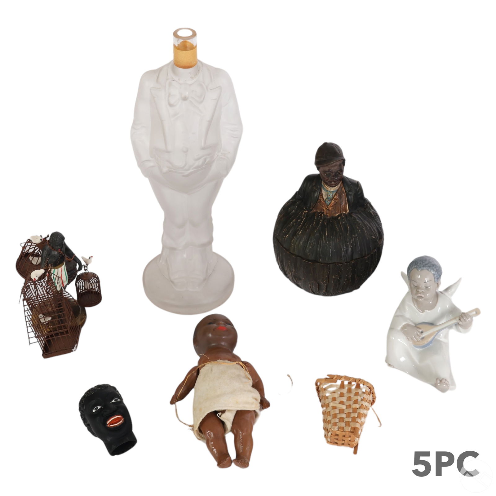 Black Americana Decanter & Figural Statue 5pc LOT (1 of 4)