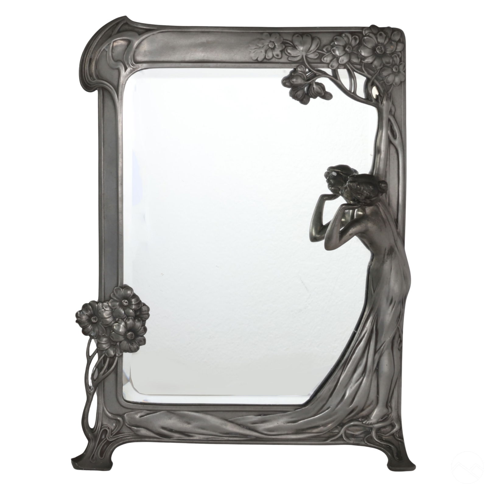 Antique Art Nouveau Pewter Tabletop Vanity Mirror (1 of 5)