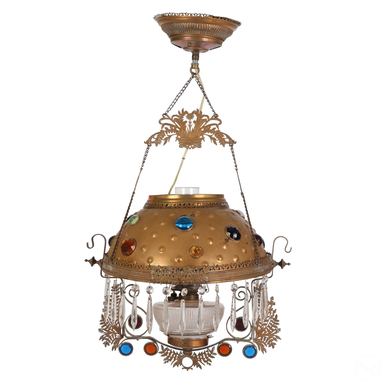Victorian Brass & Glass Jeweled Parlor Chandelier (1 of 11)