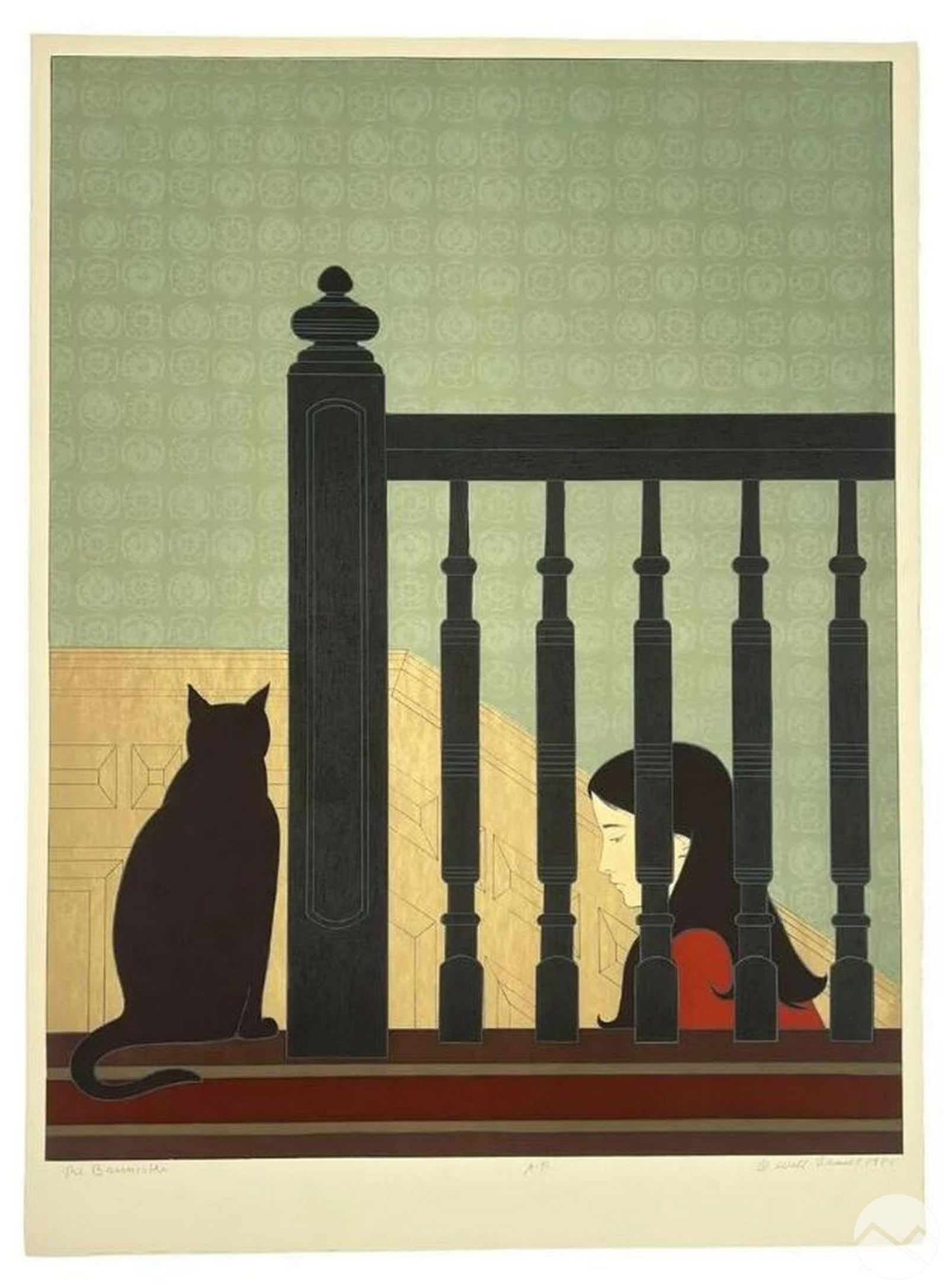 Will Barnet The Bannister Color Lithograph SIGNED: William Barnet (American, 1918-1992). An artist proof lithograph in colors on Arches paper titled "The Bannister," dated 1981. The work is hand-signed, titled, dated, and marked as an artist proof in
