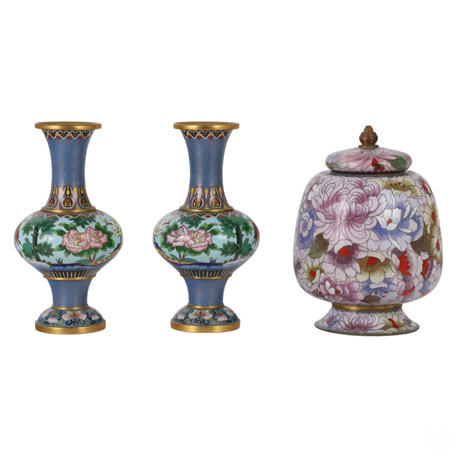 Chinese Cloisonne Enamel Vases & Ginger Jar 3p LOT (1 of 8)