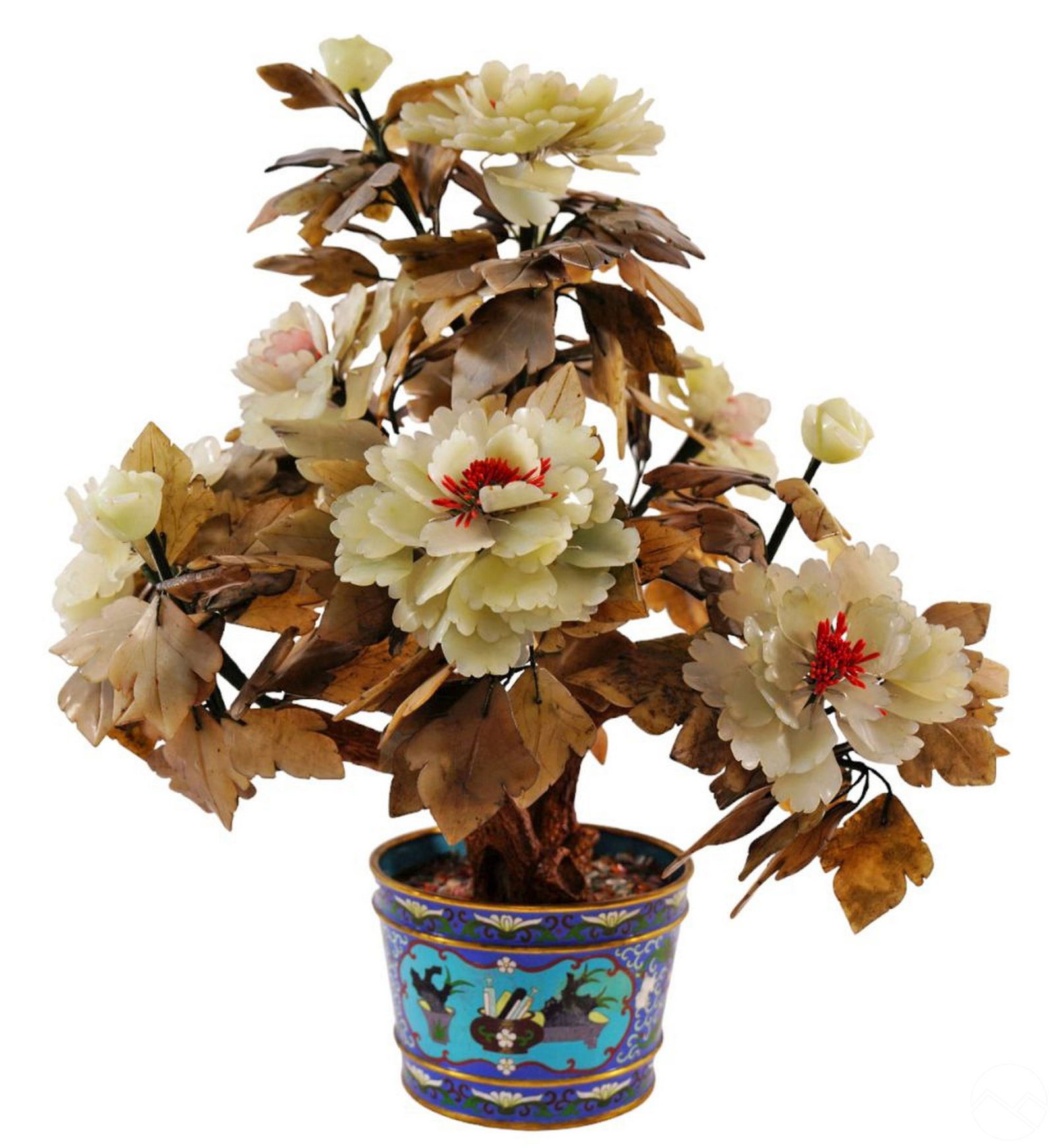 Chinese Jade & Cloisonne Tree Sculpture 23" Tall (1 of 10)