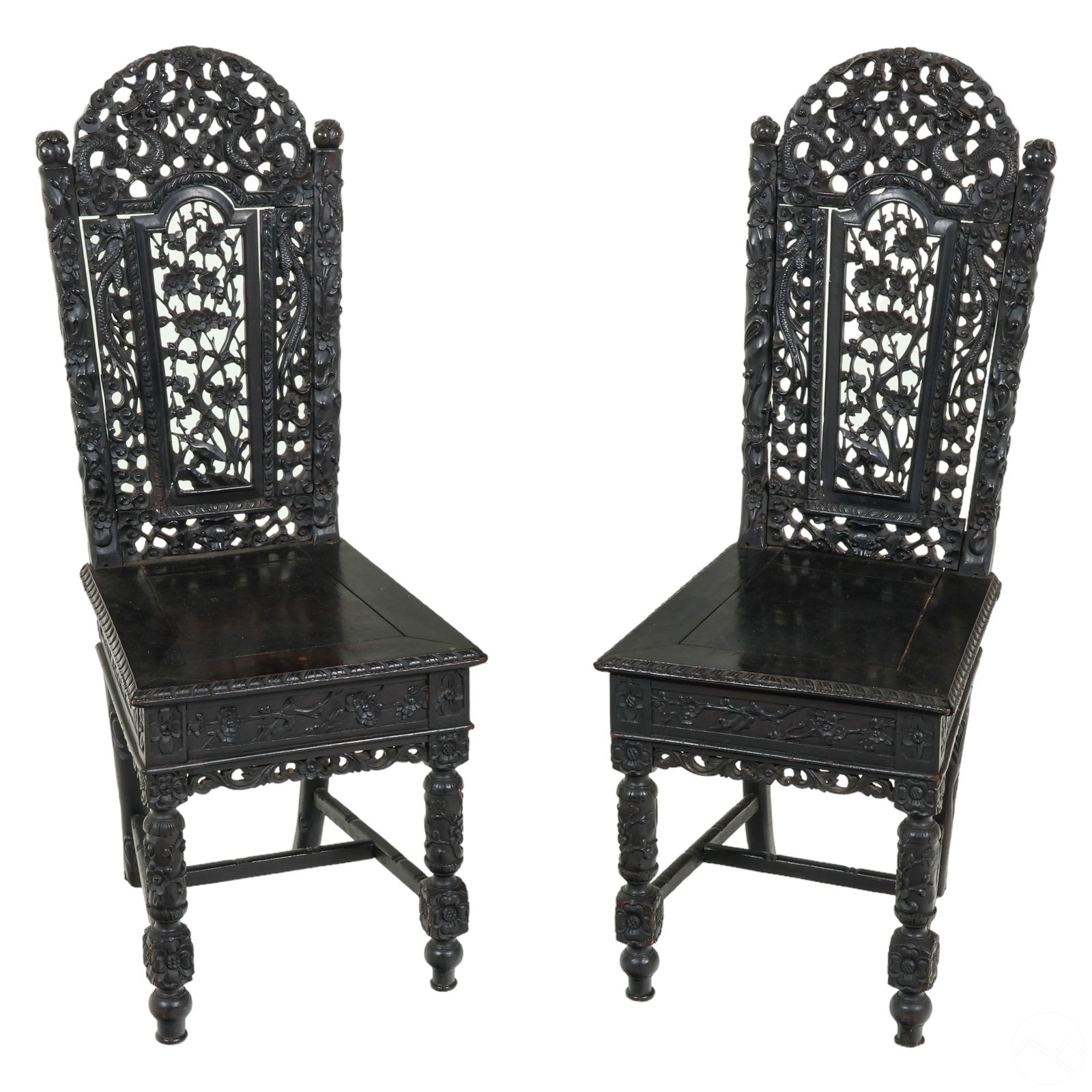 Chinese Black Lacquered Wood Dragon Accent Chairs (1 of 8)