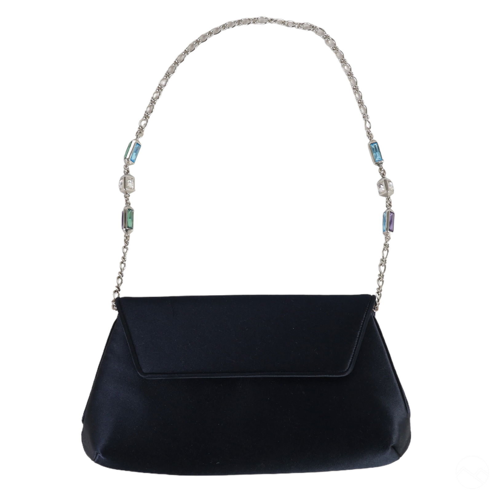 Judith Leiber Black Satin Designer Handbag Clutch (1 of 7)