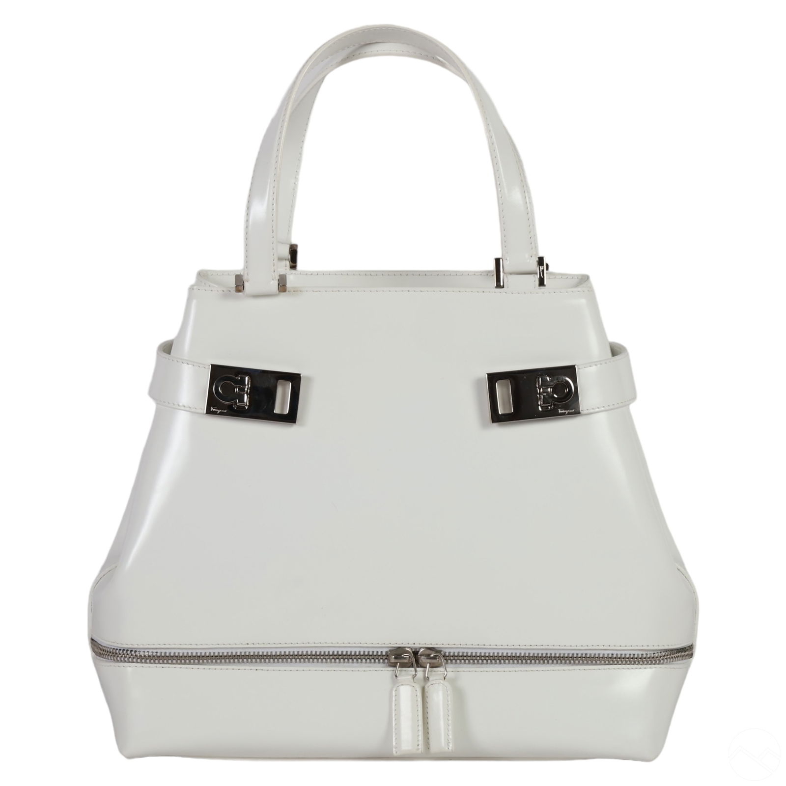 Salvatore Ferragamo White Leather Designer Handbag (1 of 8)