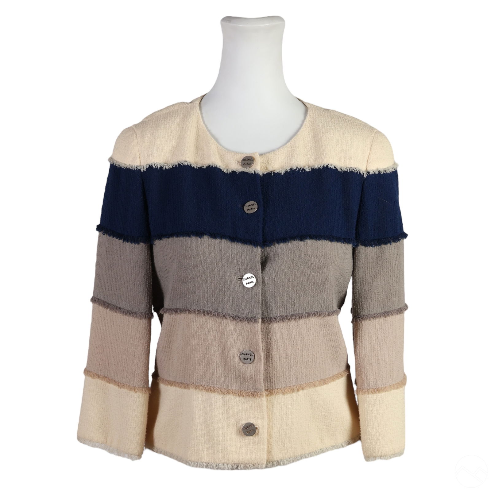 Chanel Beige Grey and Navy Blue Wool Jacket Sz 40 (1 of 6)