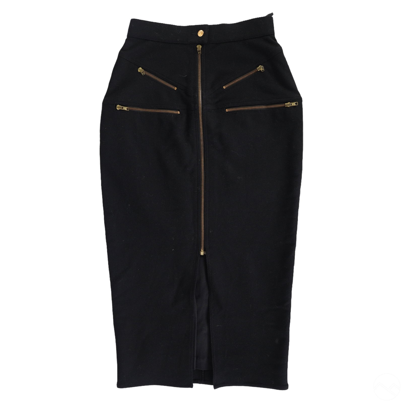 Chanel French Designer Long Black Zip Skirt Sz 38 (1 of 5)