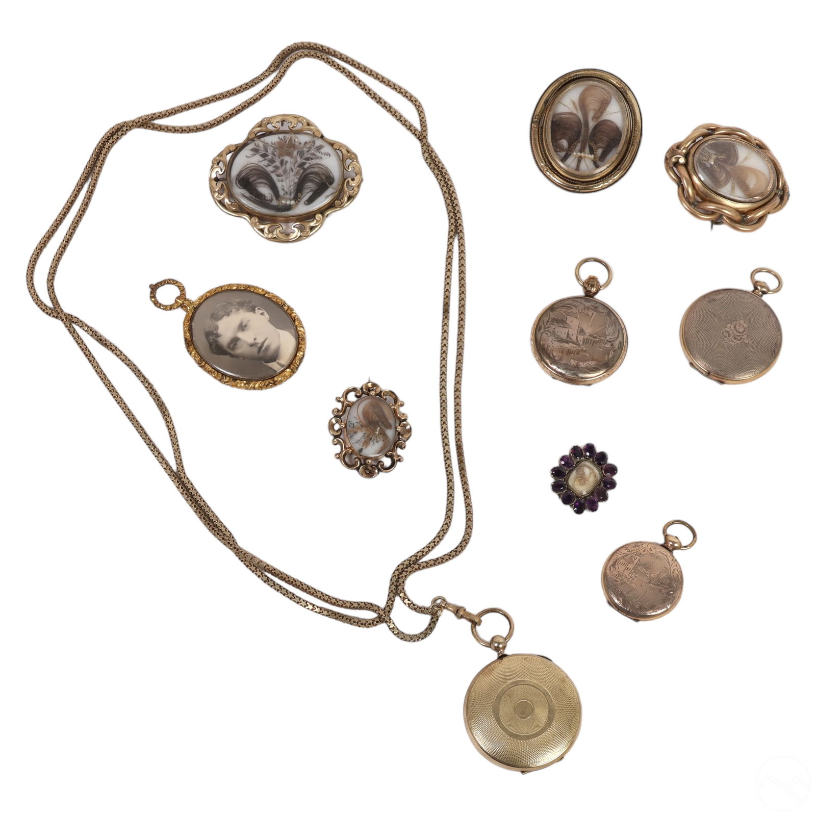 Antique Mourning Hair Art Swivel Brooch ESTATE LOT (1 of 3)