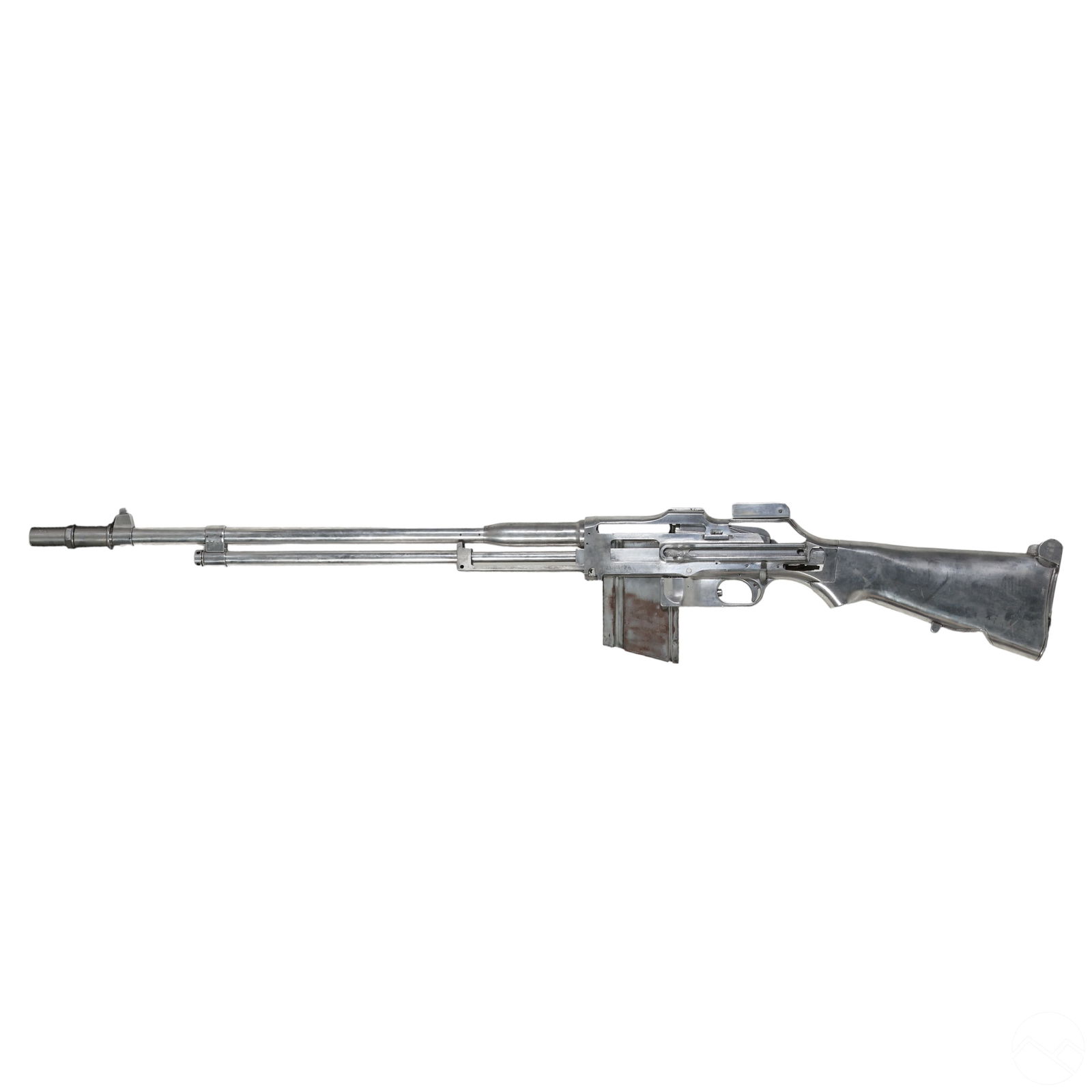 Browning M1918A2 BAR Cutaway Classroom Trainer Gun: A massive full-metal military training cutaway scale model of the M-1918A2 Browning Automatic Rifle (BAR). This double-ratio cutaway machine gun demonstrator features sections designed to display the