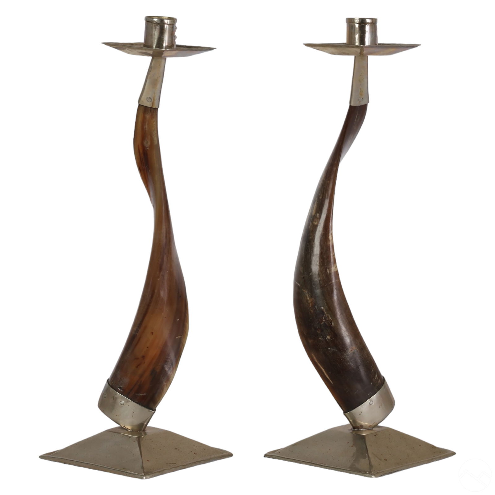 Modernist Pair of Natural Horn Candlesticks SIGNED (1 of 5)