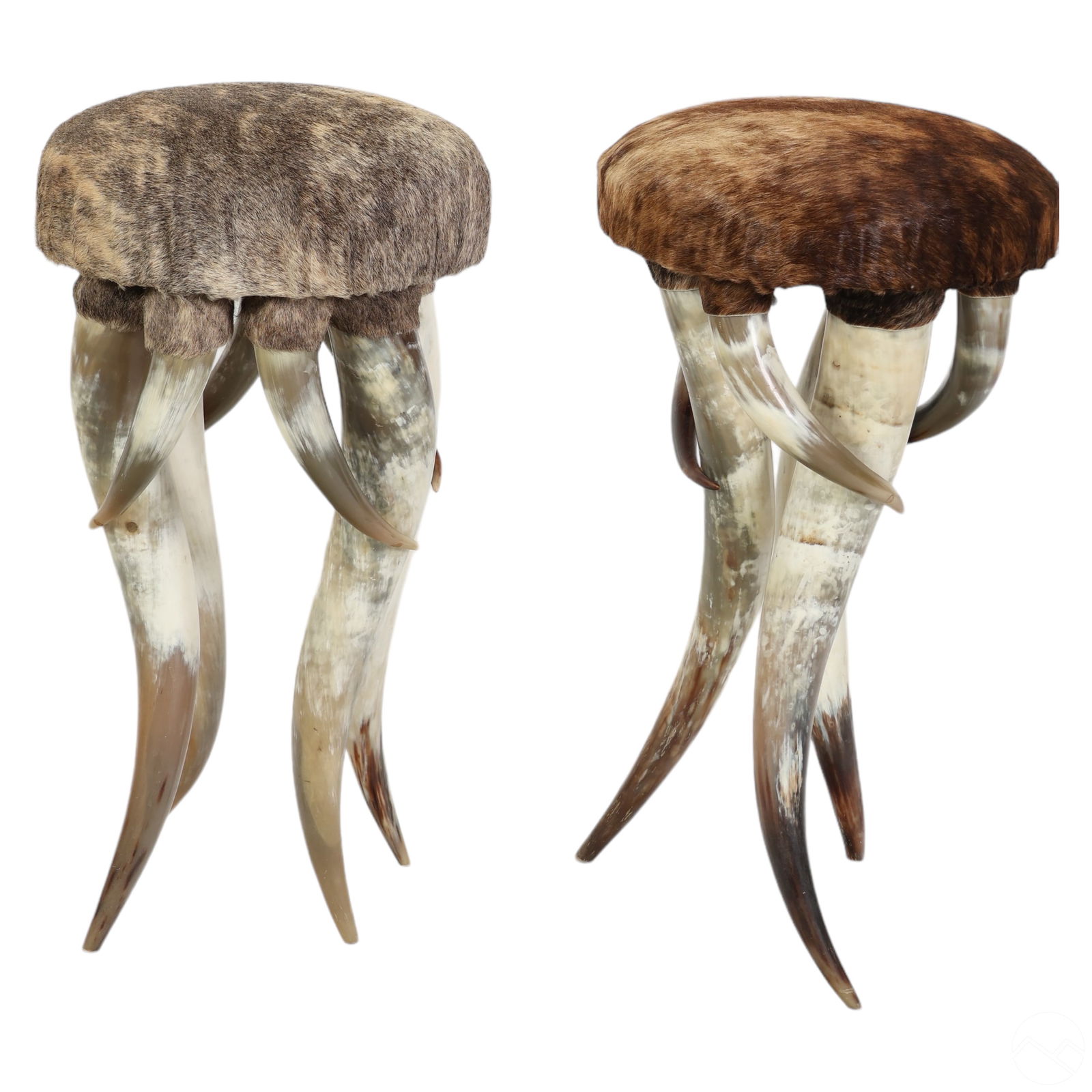 Pair of Texas Longhorn Cowhide Boho Chic Barstools (1 of 7)