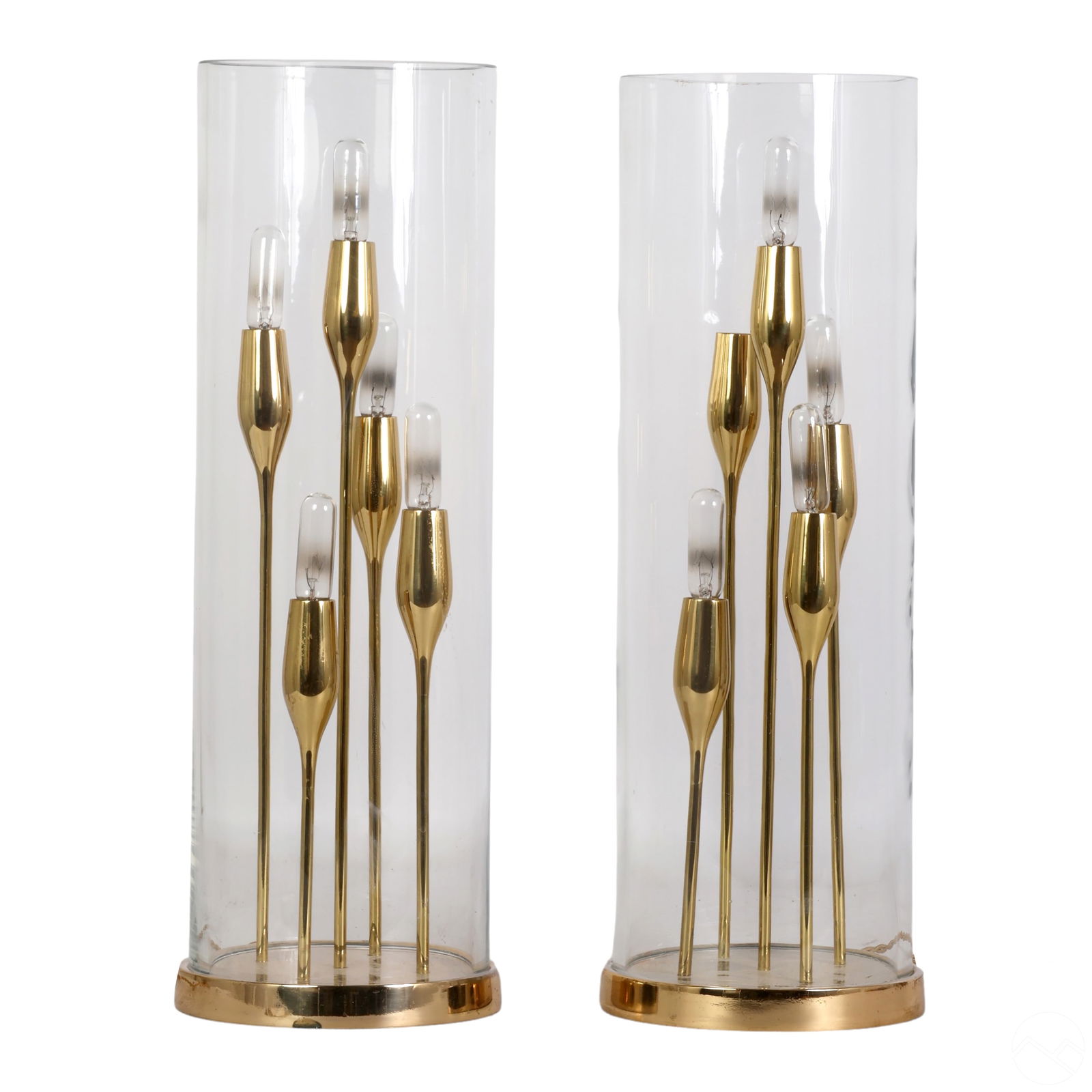 Modern Pair of Brass & Glass Cylinder Table Lamps (1 of 8)
