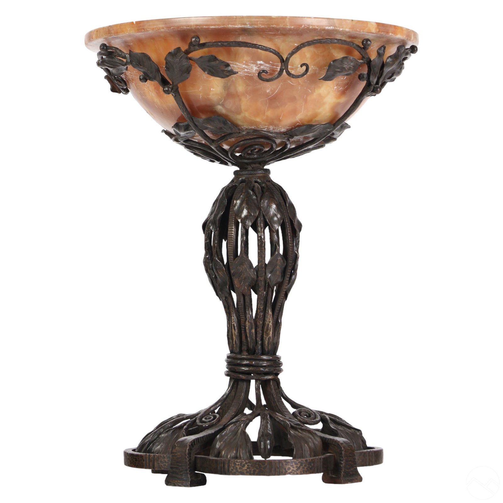 Oscar Bach Style Art Deco Iron & Alabaster Compote (1 of 8)