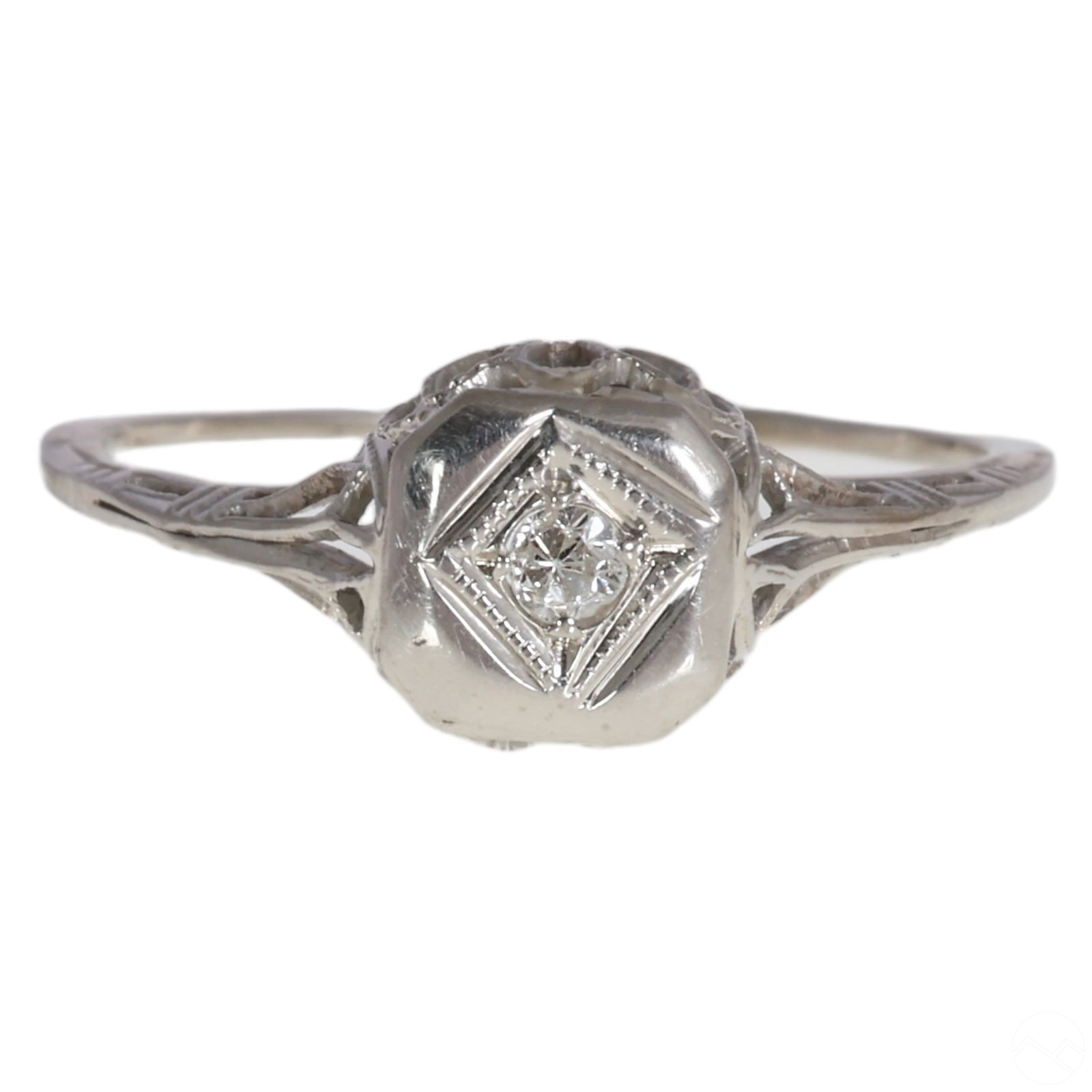 18K White Gold Filigree Diamond Antique Ring s 4.5 (1 of 5)
