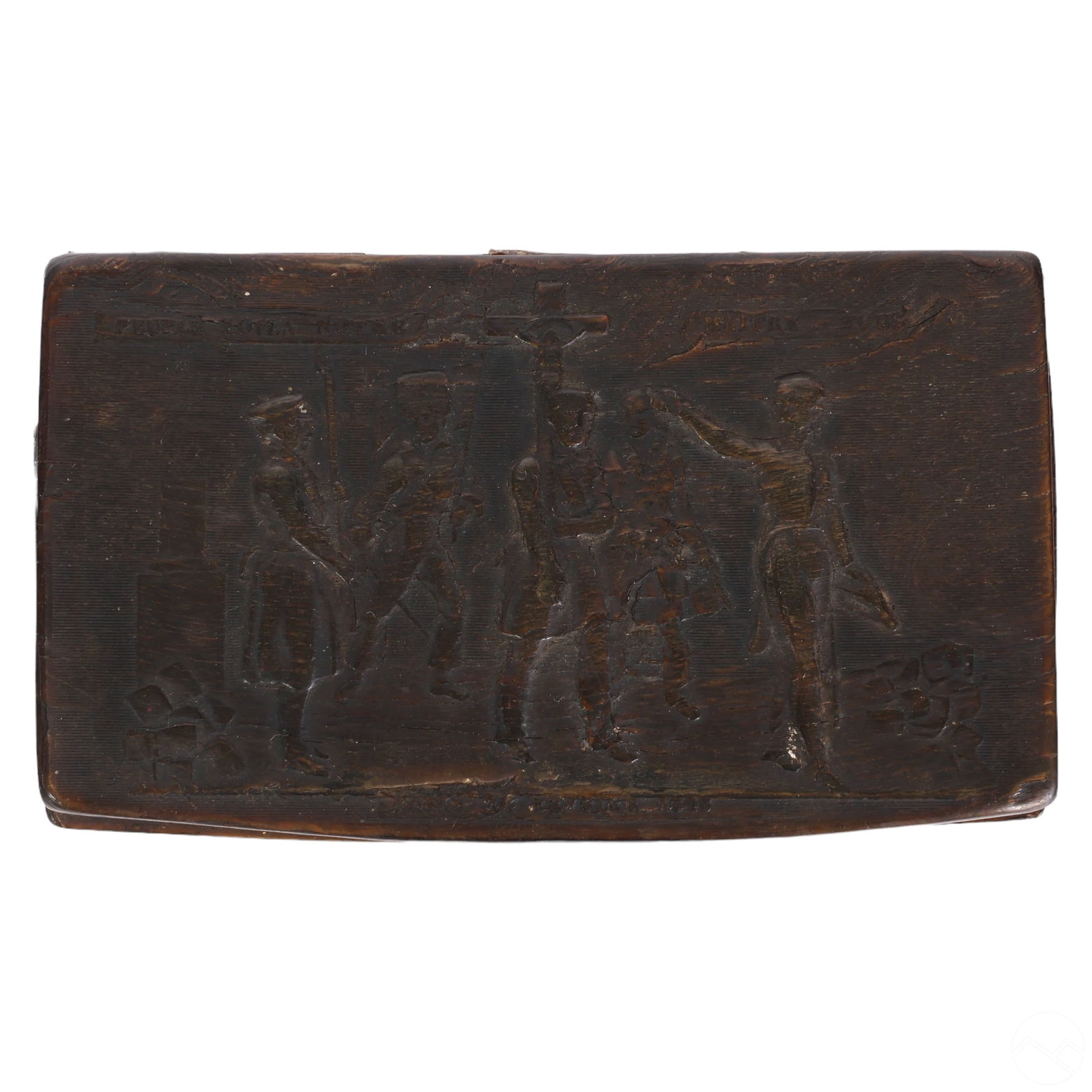 French Antique Carved Horn Crucifixion Snuff Box (1 of 5)