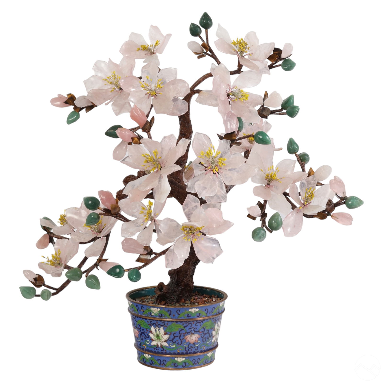 Chinese Jade Gemstone Flower Tree in Cloisonne Pot (1 of 9)